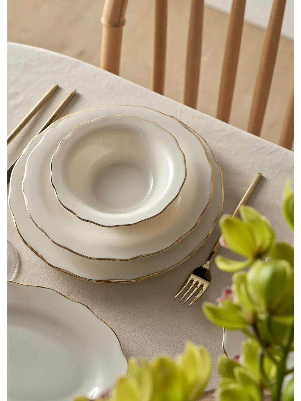 Sarı Victoria Porselen 24 Parça 6 Kişilik Yemek Takımı Gold-2