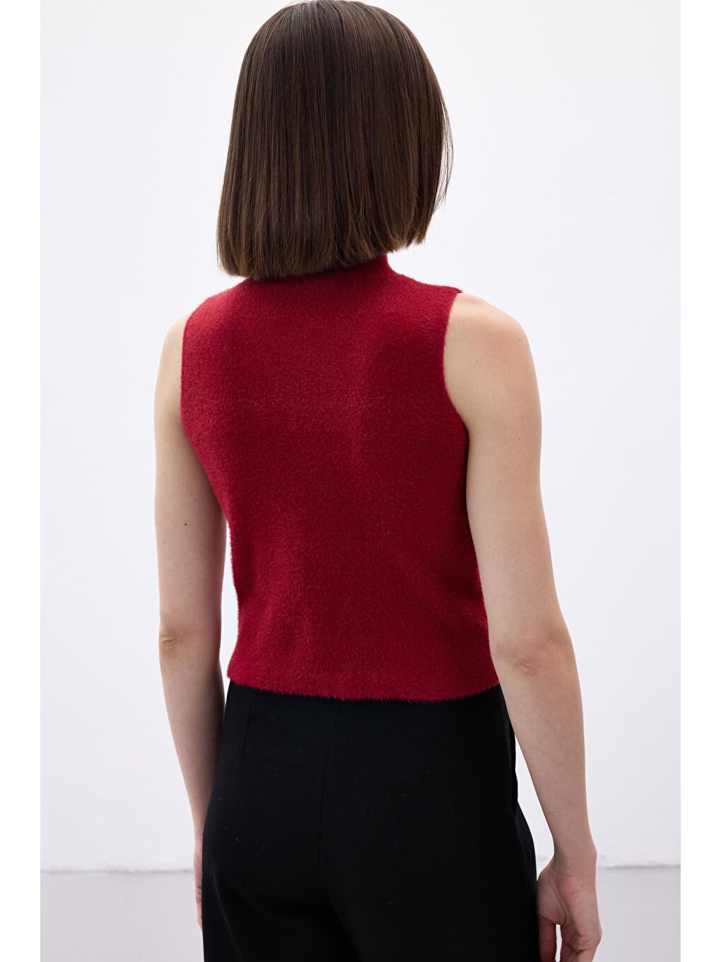 Sıfır Kol Sakallı Triko Bluz - Bordo-7
