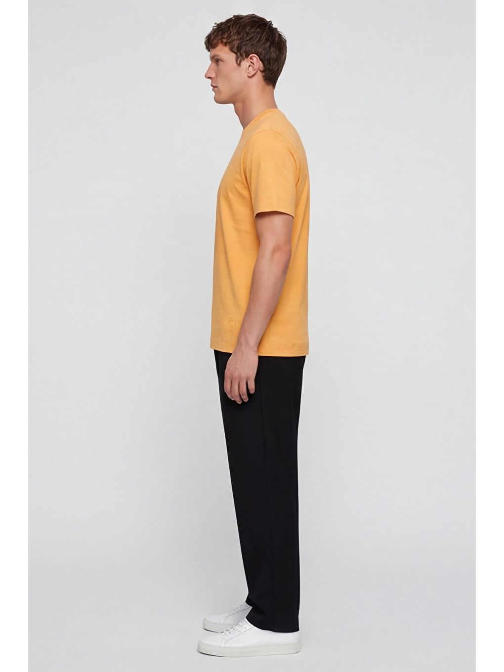 Erkek Turuncu Normal Kesim Regular Fit %100 Pamuk Bisiklet Yaka Basic Tişört-2