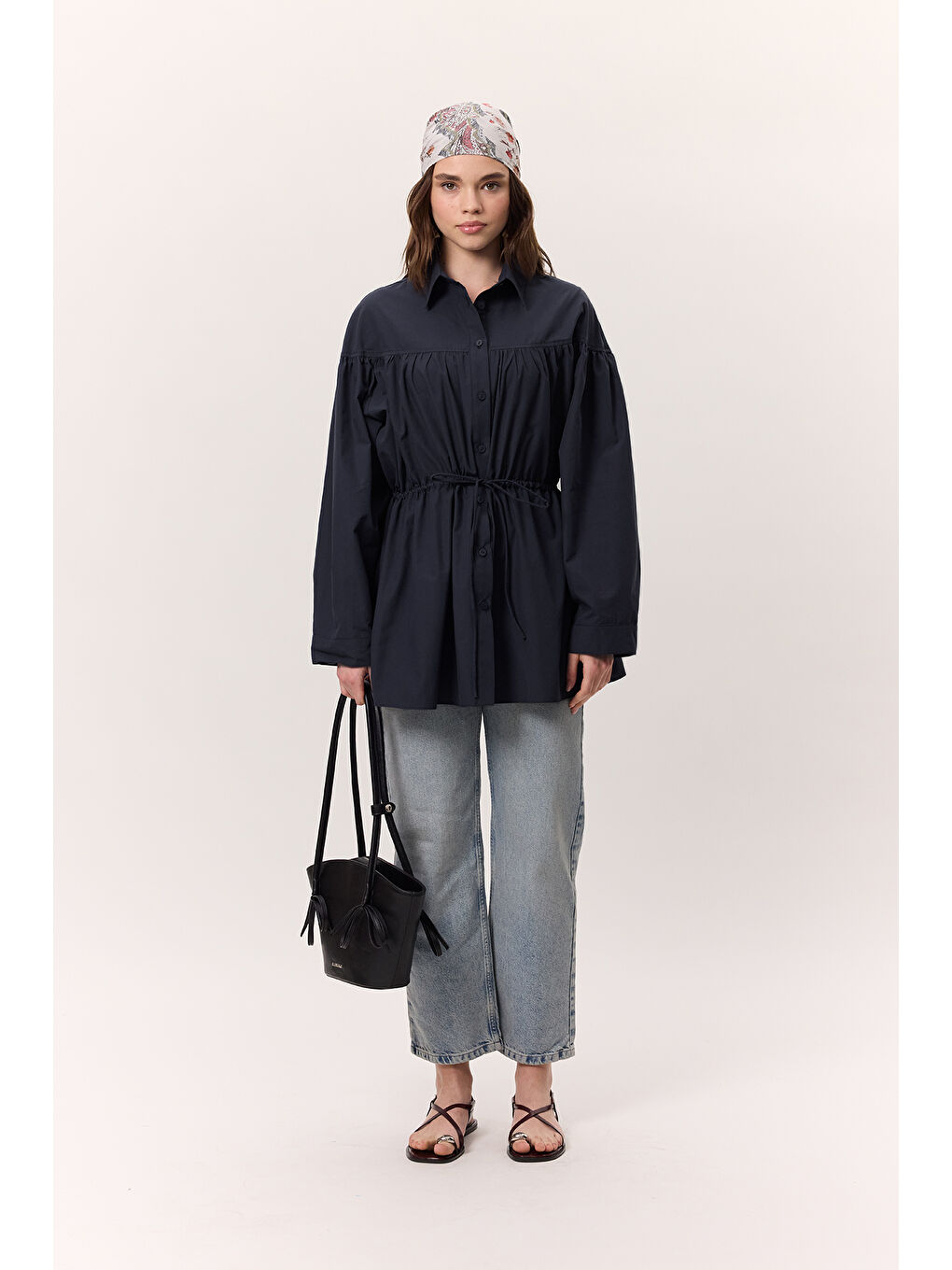 Büzgü Bağlama Detaylı Tunik Lacivert-1