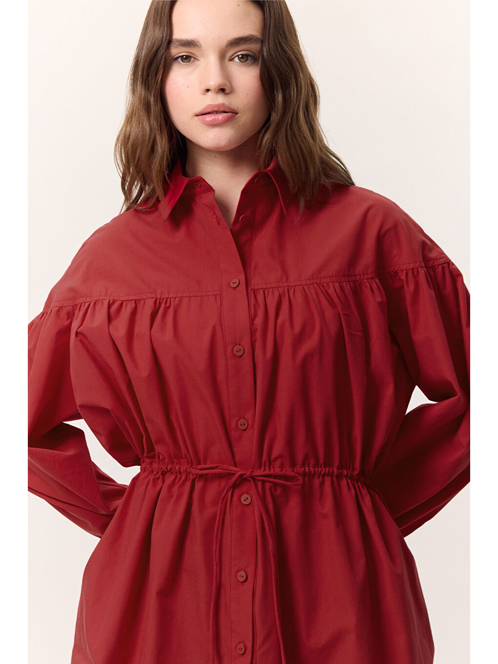 Büzgü Bağlama Detaylı Tunik Kırmızı-1