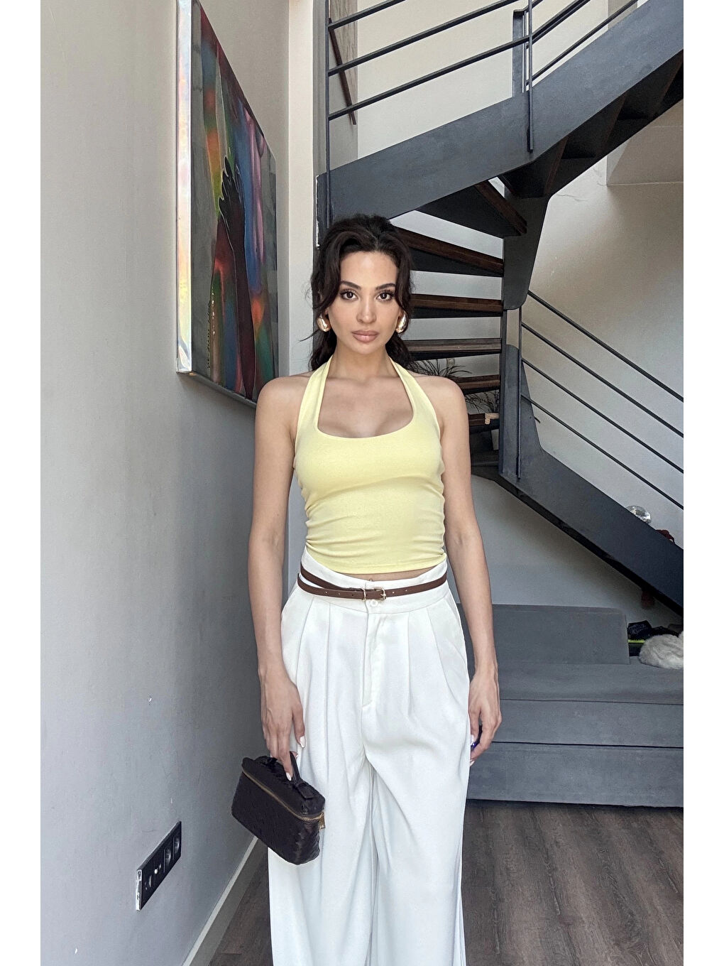 Kadın Sarı Halter Yaka Crop 0171-2