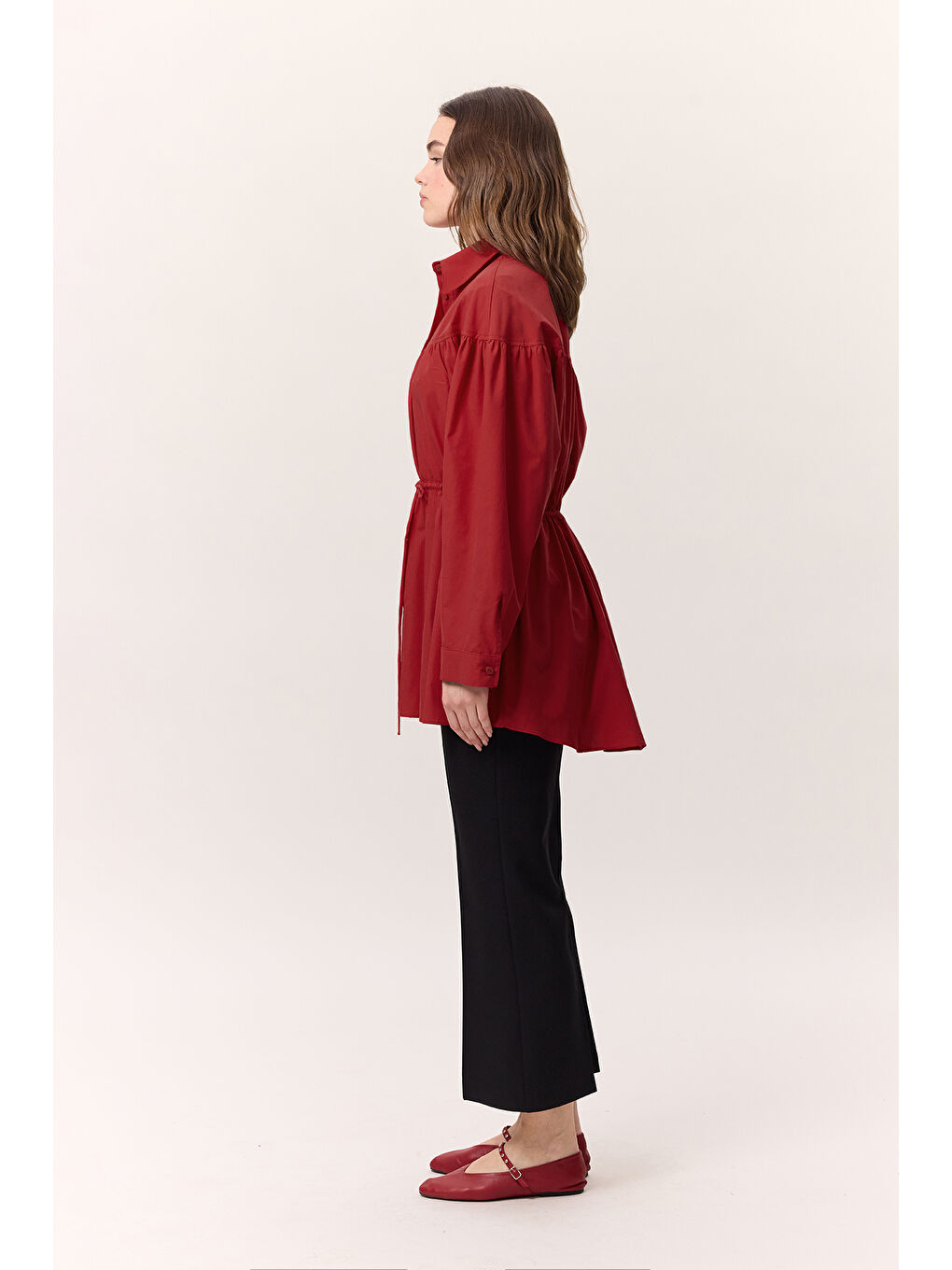 Büzgü Bağlama Detaylı Tunik Kırmızı-3