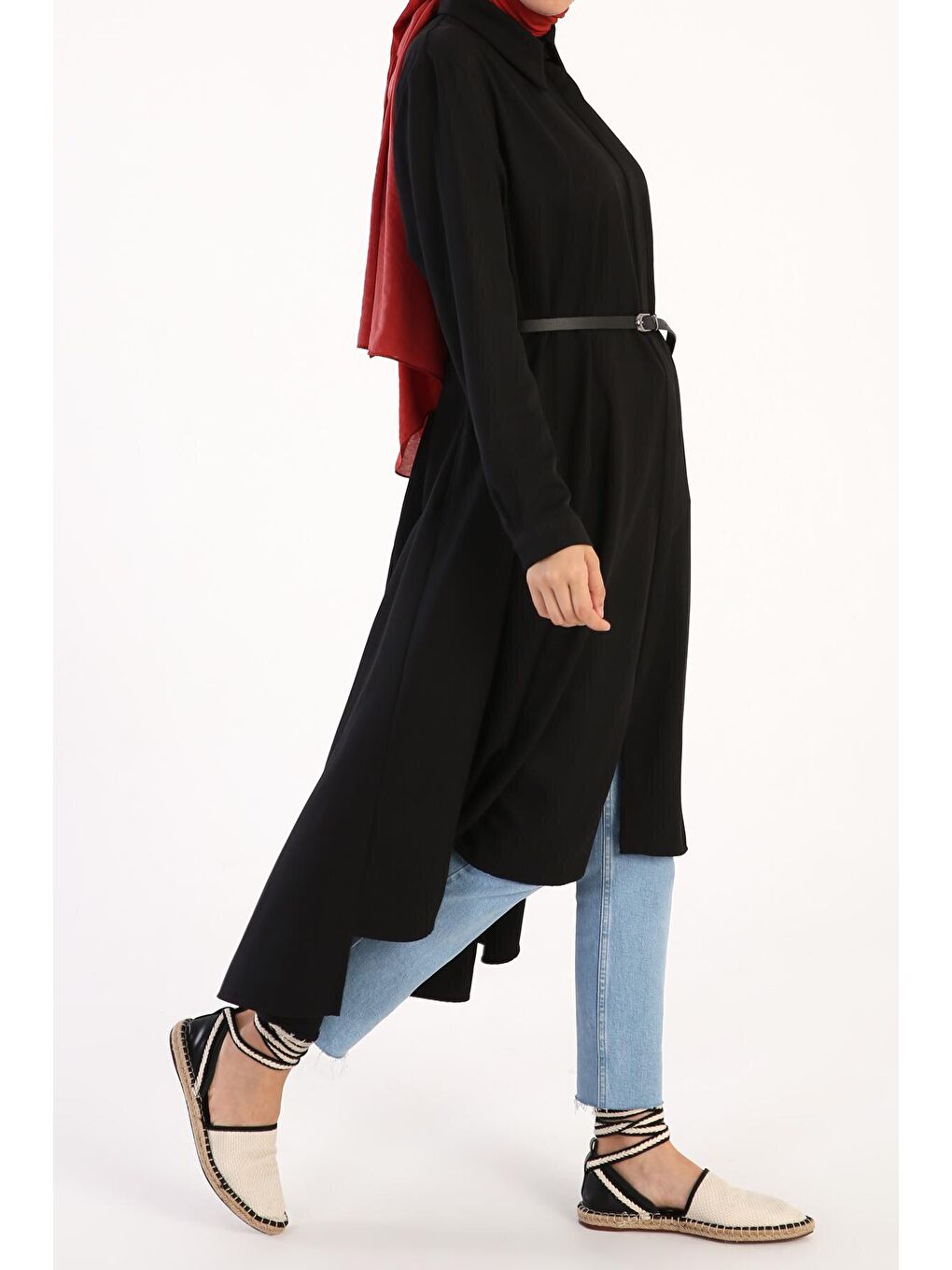 Siyah Kemerli Düğmeli Salaş Gömlek Tunik-2