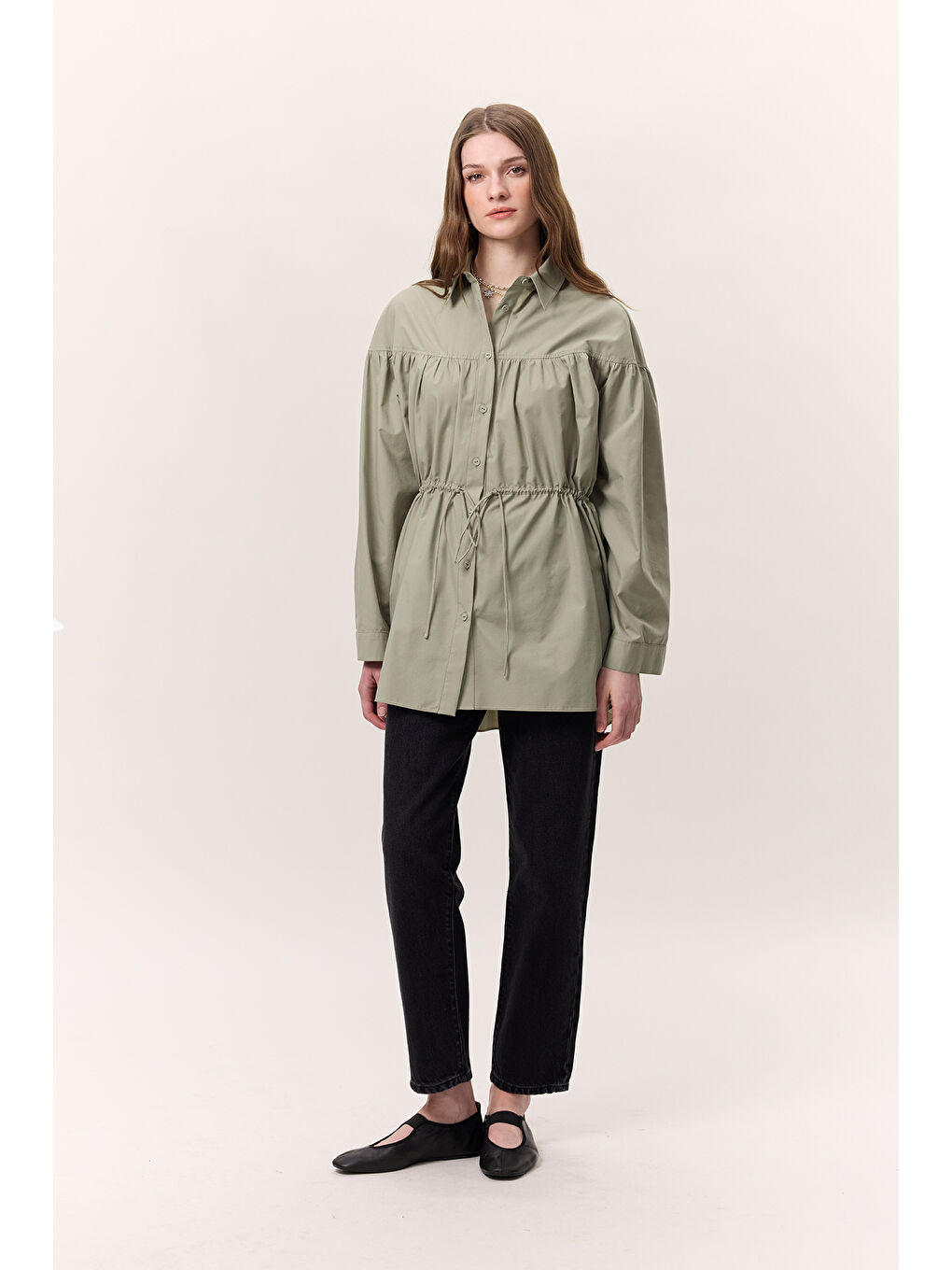 Büzgü Bağlama Detaylı Tunik Yeşil-2