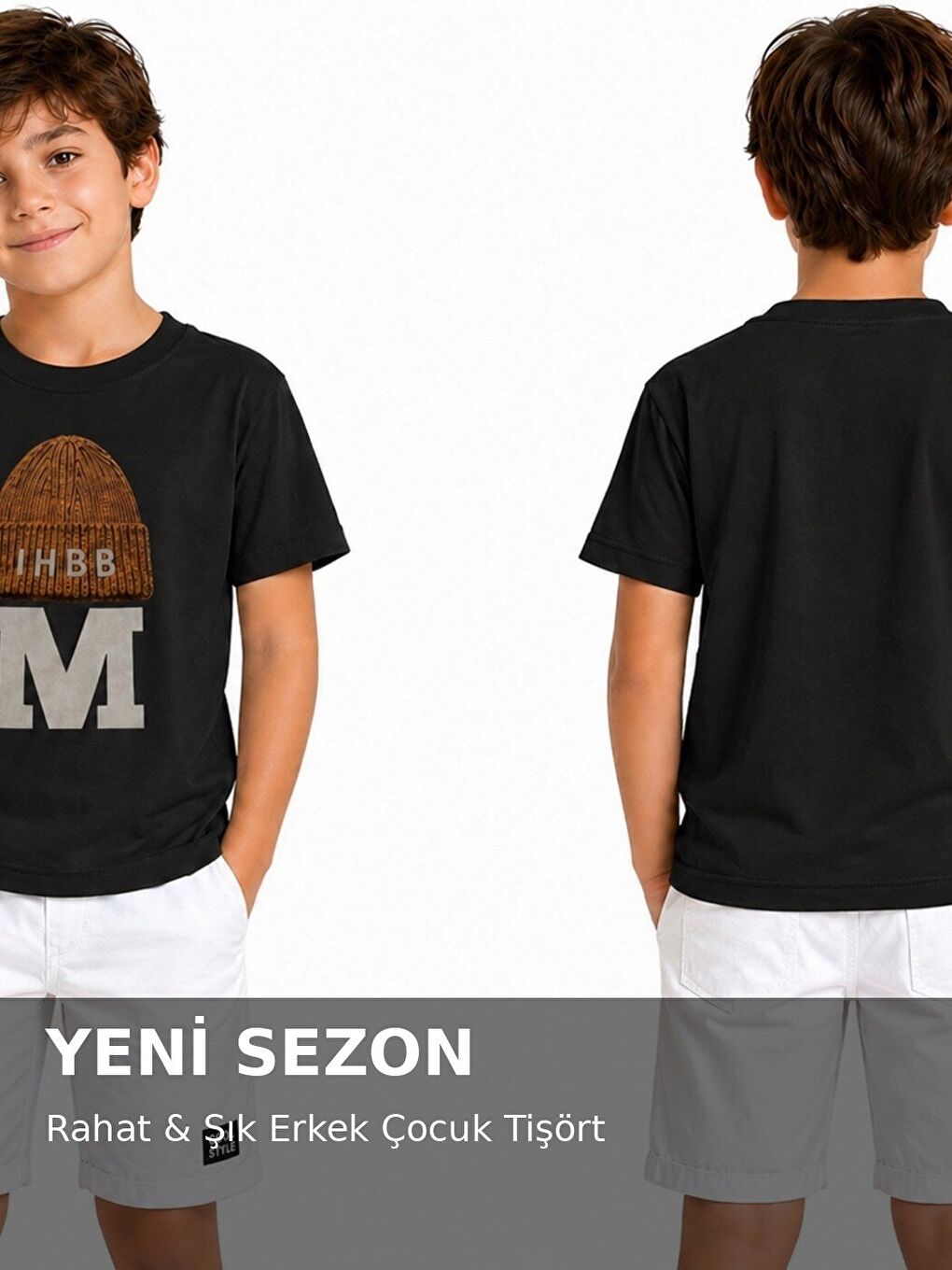 Siyah Kids  Bisiklet Yaka Erkek Çocuk Baskılı Tişört-1