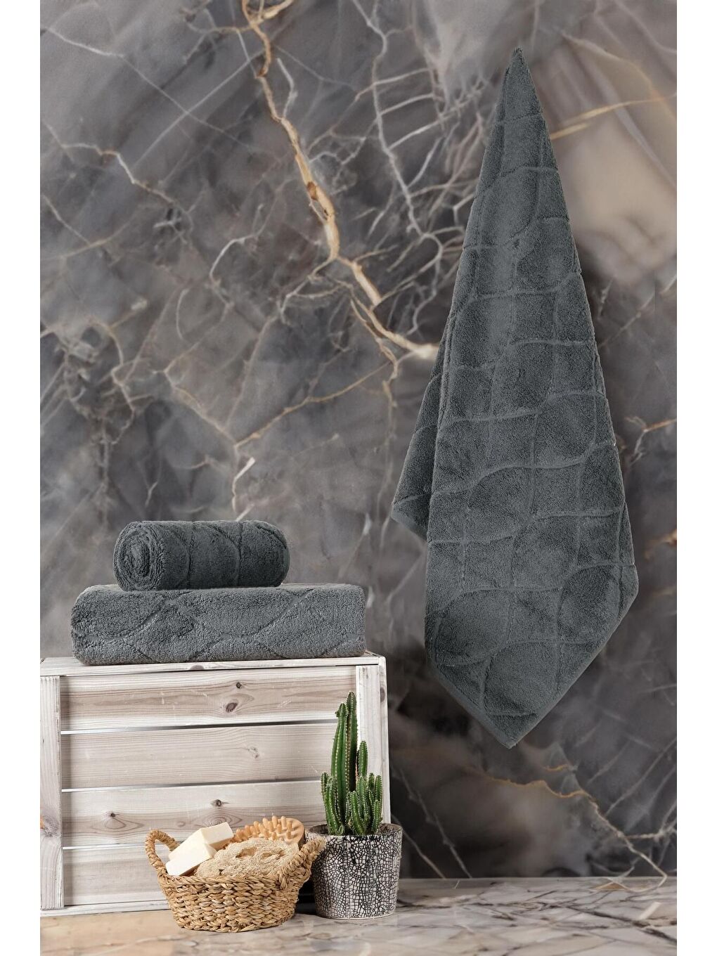 Antrasit Voli Micro Pamuk Banyo Havlusu 70x140 cm-2