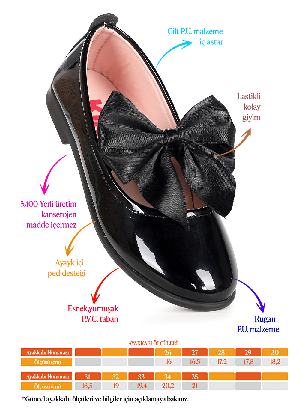 Siyah Tari Rugan Fiyonk Lastikli Kız Çocuk Babet Ayakkabı-1
