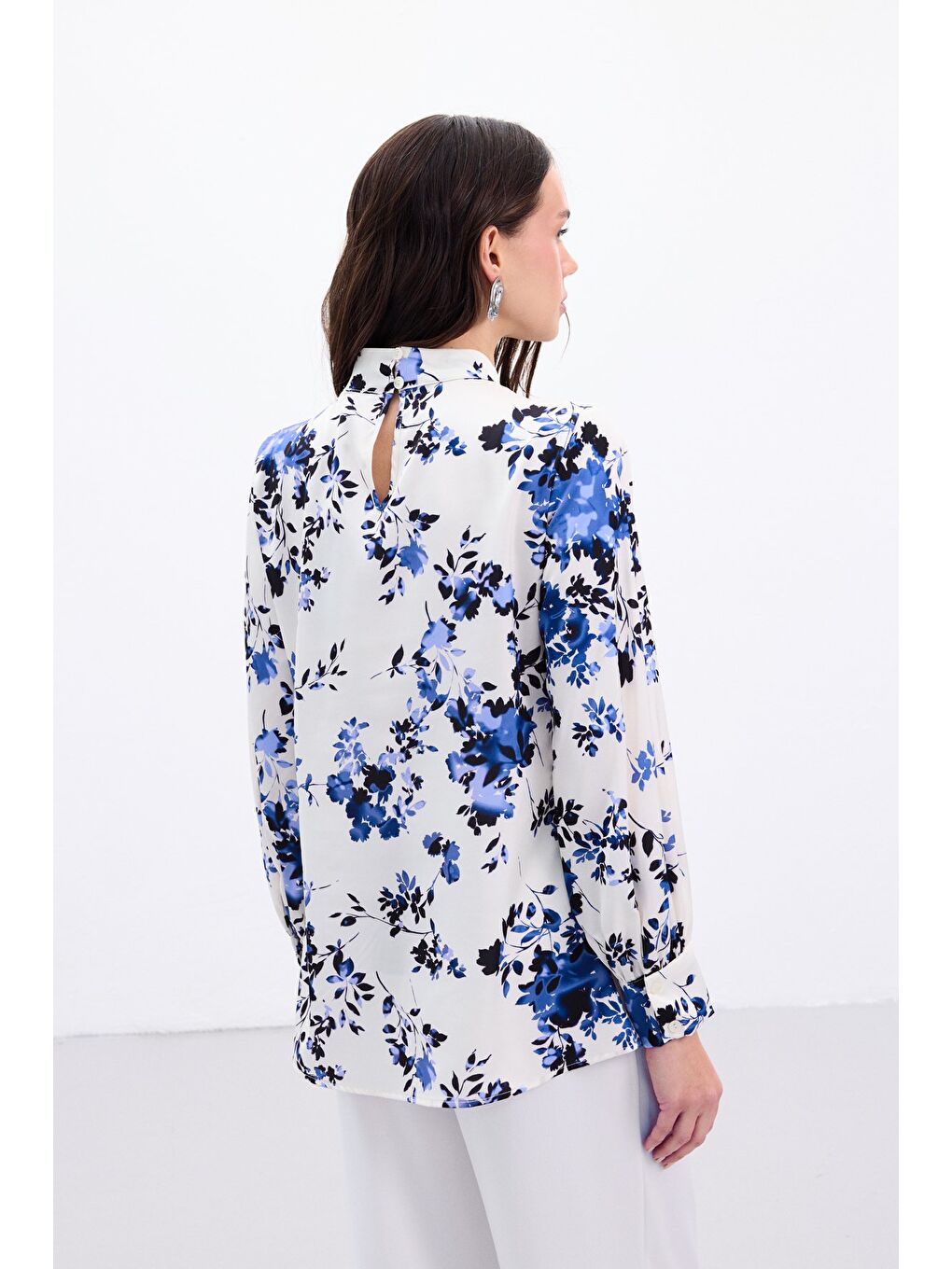 Dik Yaka Bluz - Mavi-4