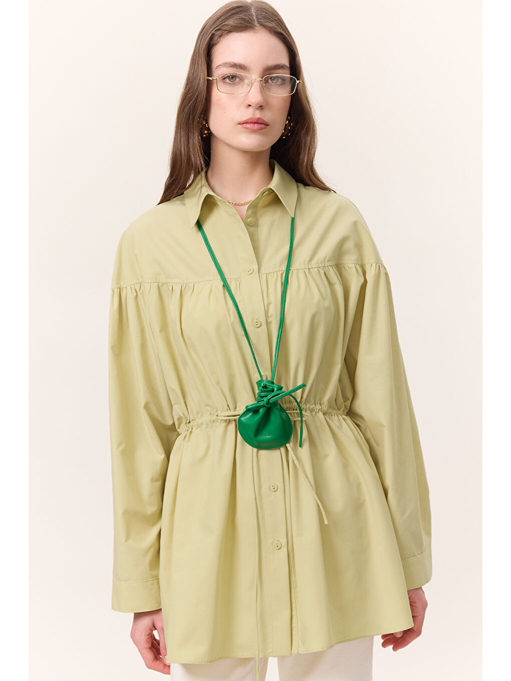 Büzgü Bağlama Detaylı Tunik Sarı-1