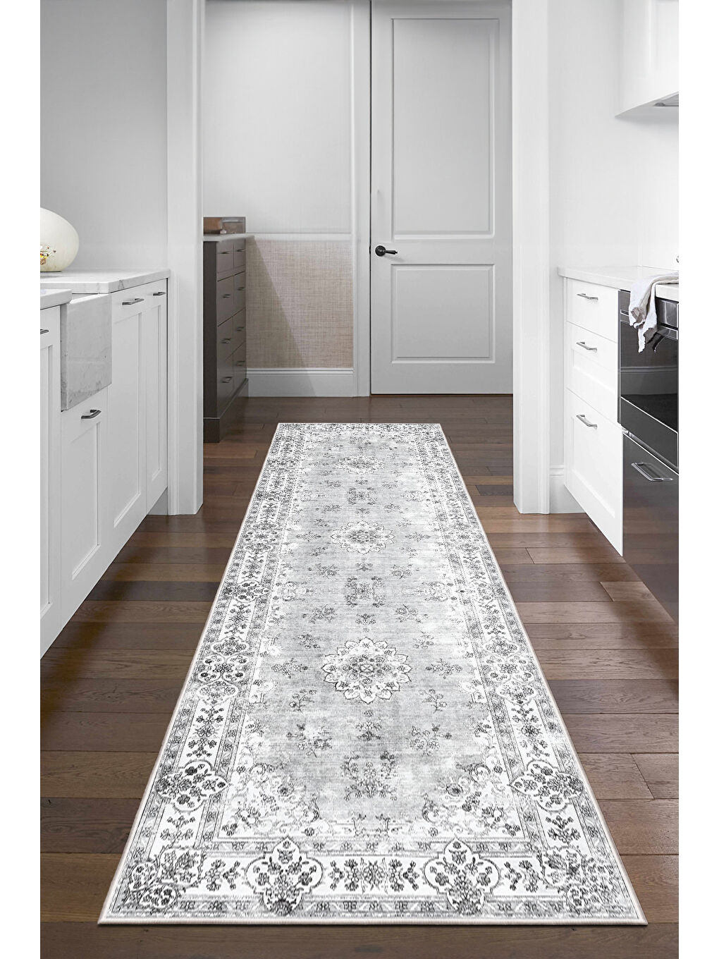 Gri Dekoratif Özel Tasarım Yıkanabilir İnce Kaymaz Tabanlı Modern Halı KECE FR25-4