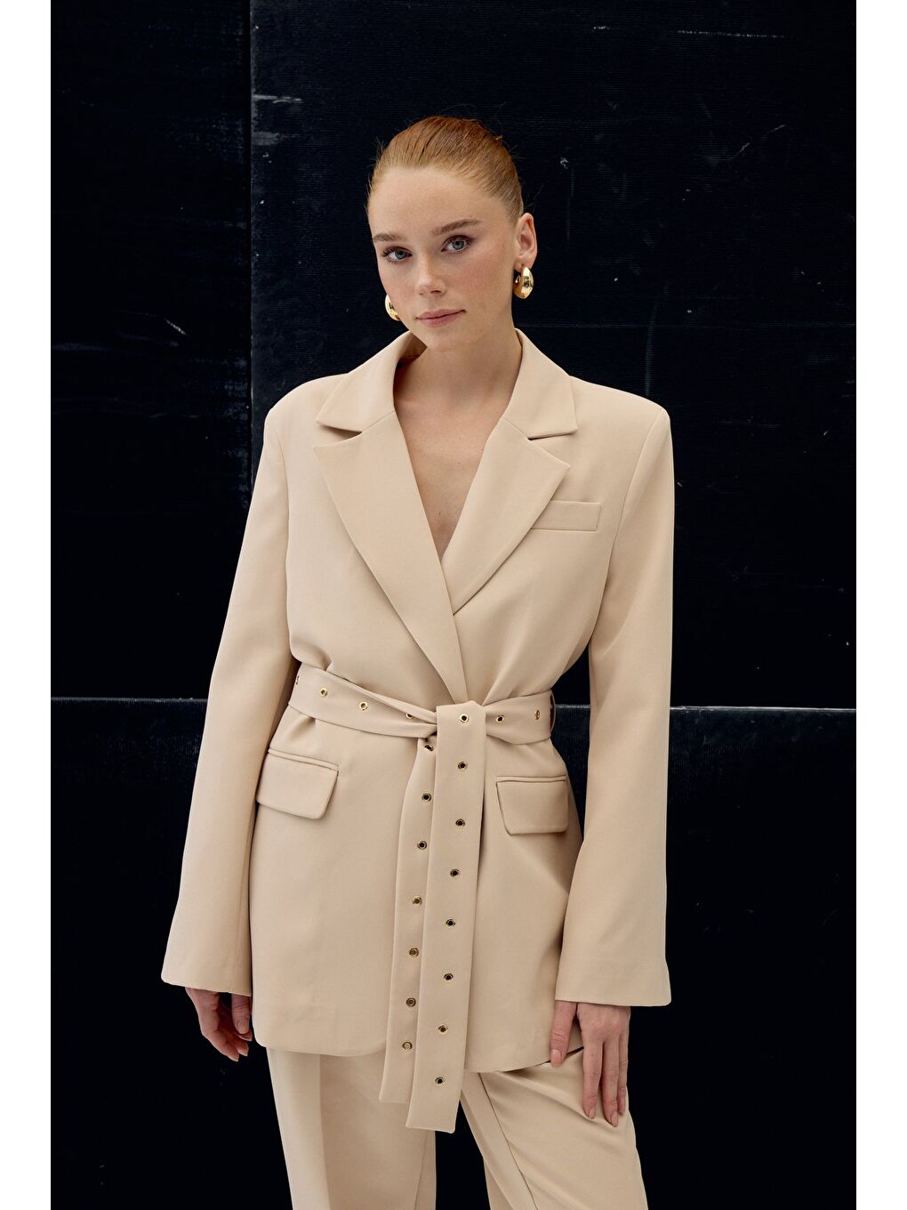 Serana Kuşak Detaylı Ceket - Bej-1