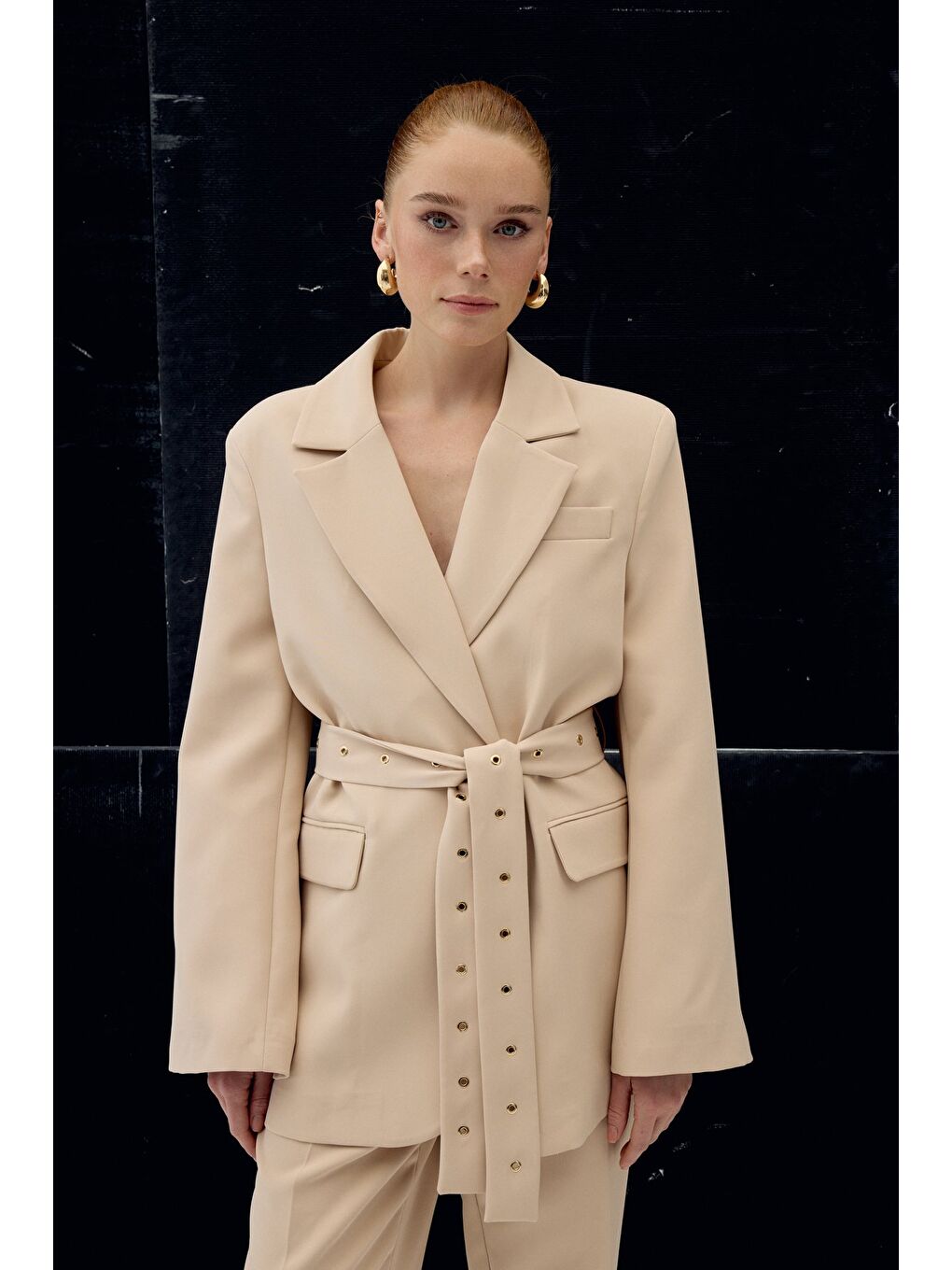 Serana Kuşak Detaylı Ceket - Bej-2