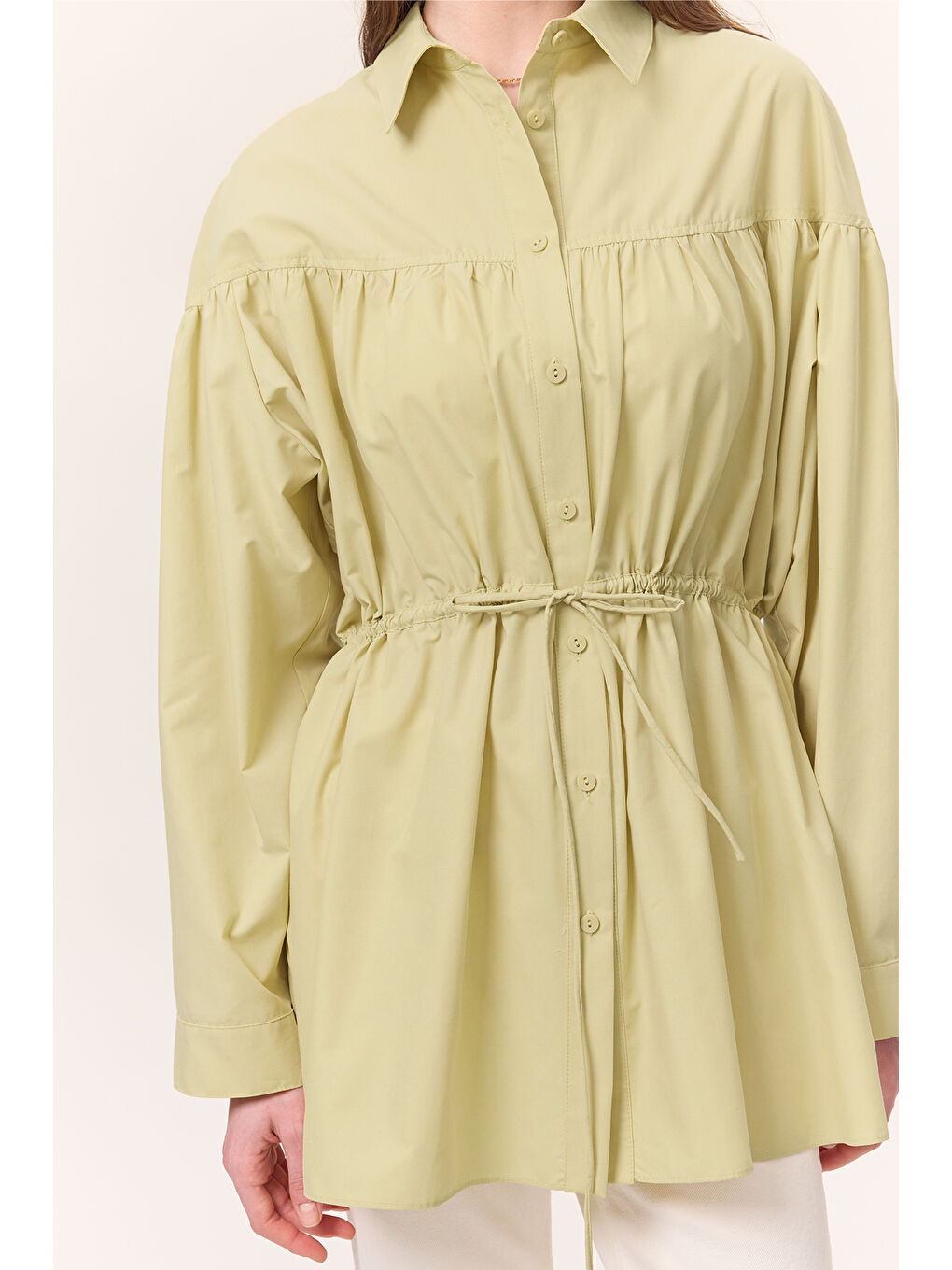 Büzgü Bağlama Detaylı Tunik Sarı-4