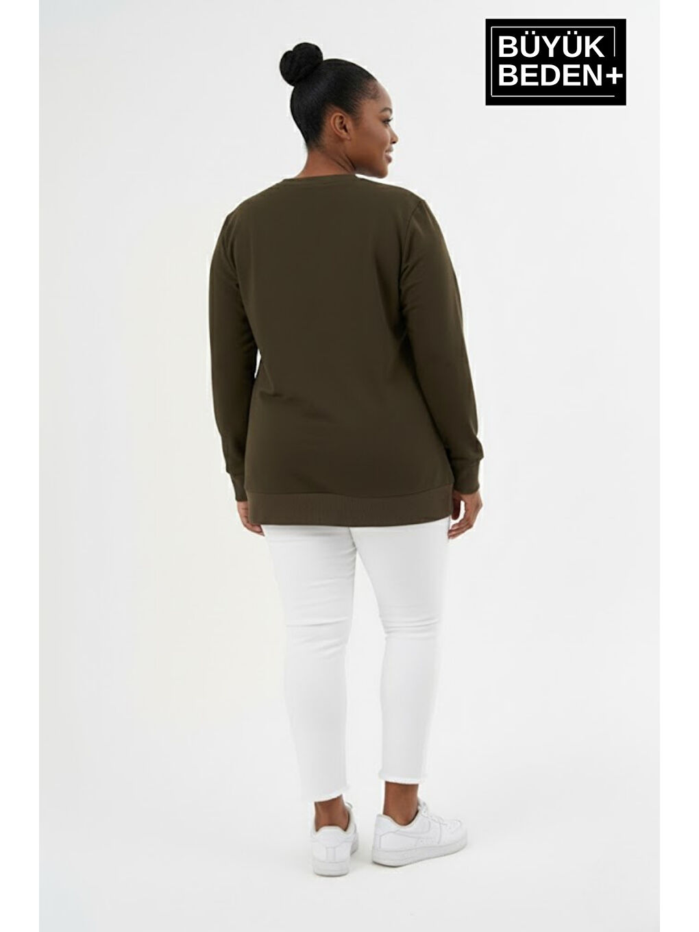 Haki Kadın Büyük Beden Yelken Baskılı Bisiklet Yaka Sweatshirt SPR26BSWK956-11-2