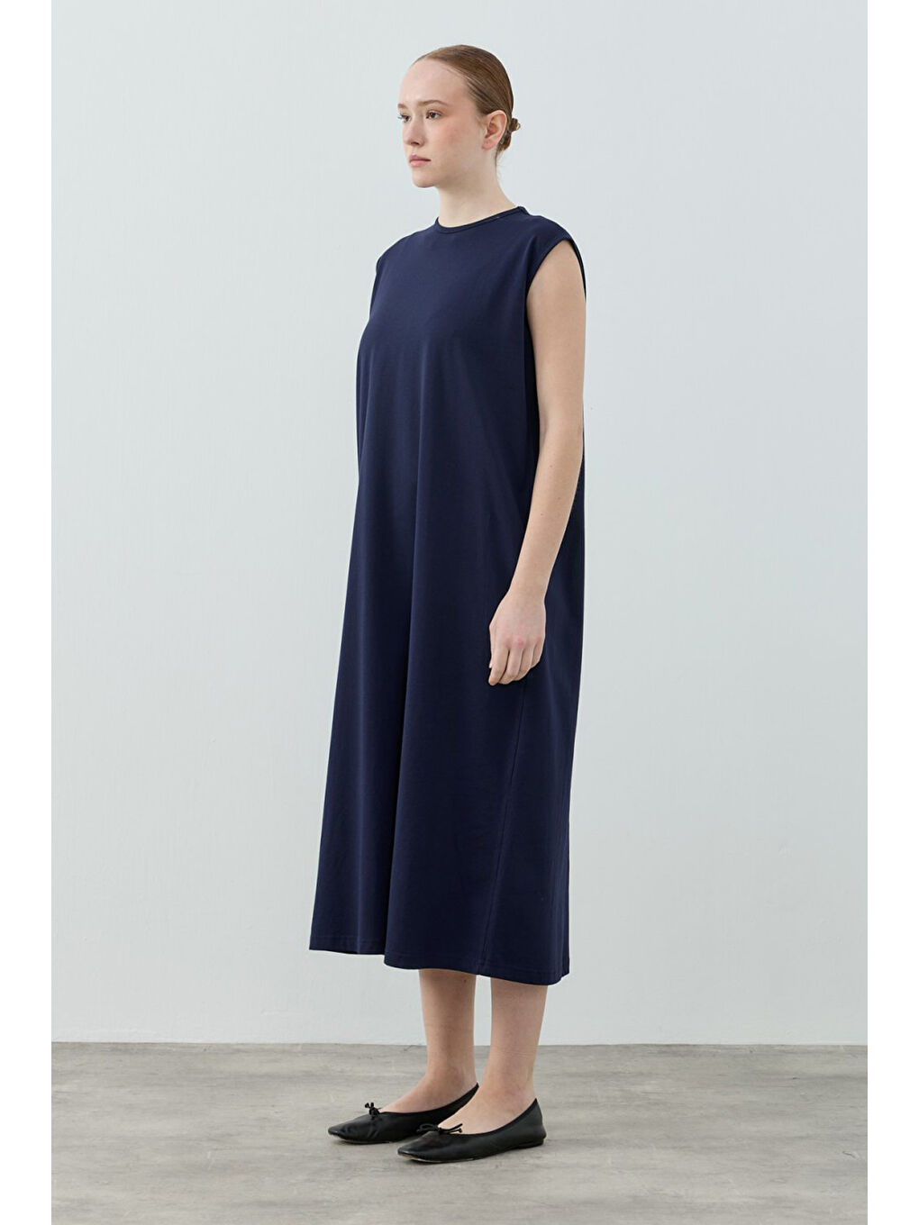 Sıfır Kol Pamuklu İç Elbise 1808 Lacivert-1