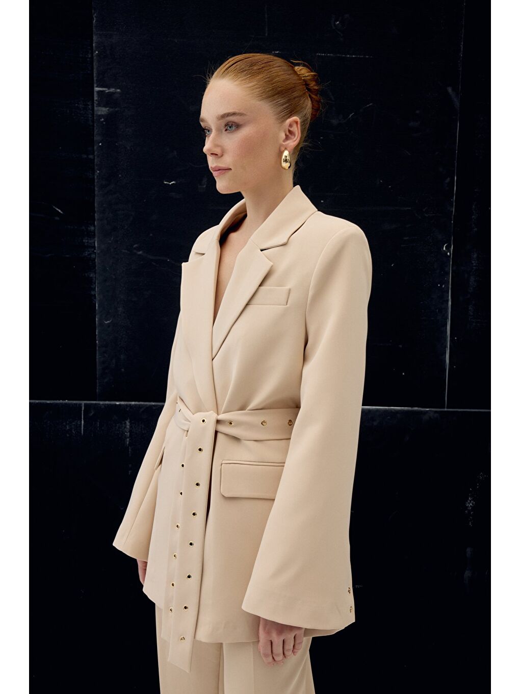 Serana Kuşak Detaylı Ceket - Bej-4