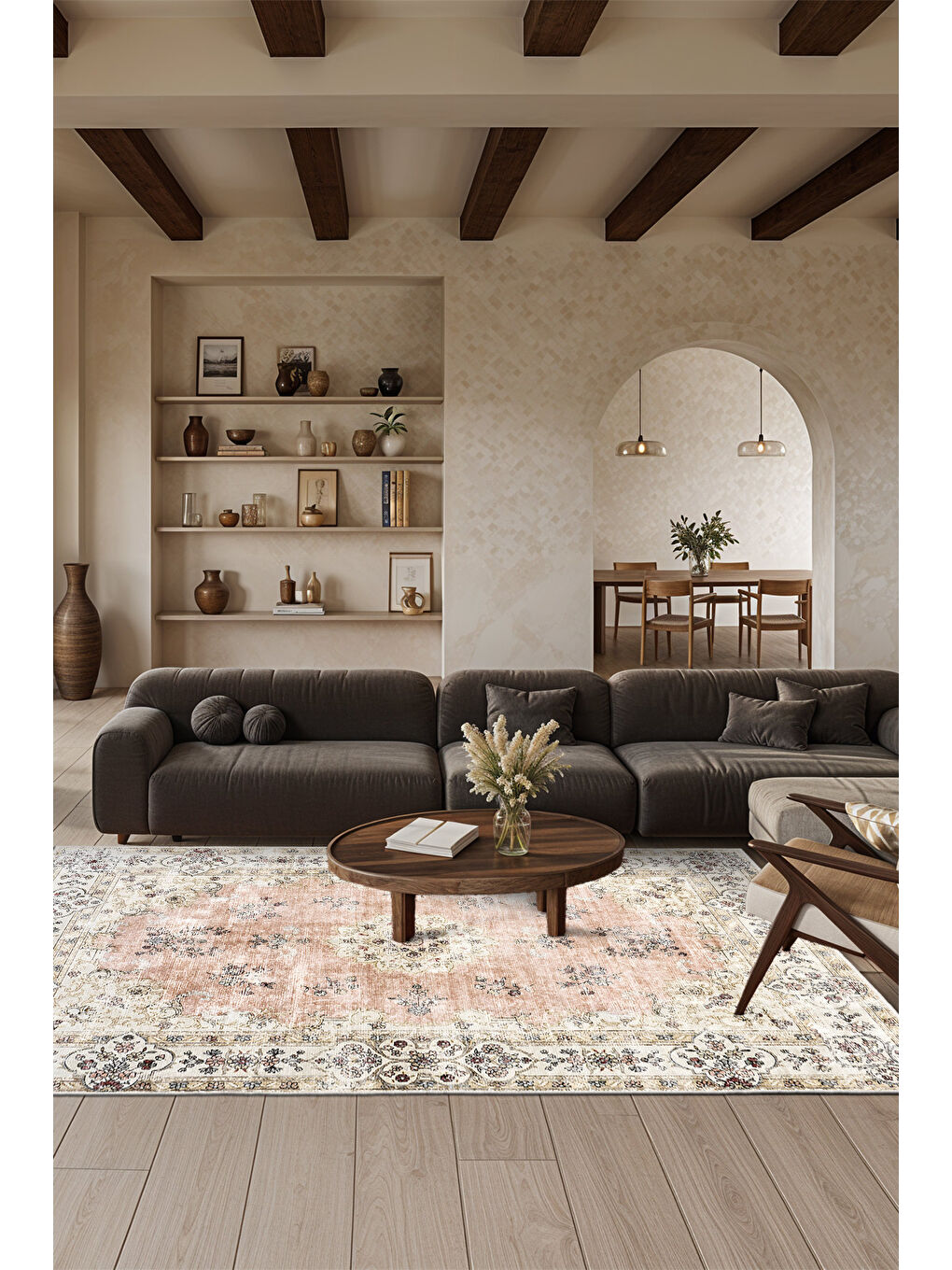 Homefesto Pembe Dekoratif Özel Tasarım Yıkanabilir İnce Kaymaz Tabanlı Modern Halı KECE FR25 - 2