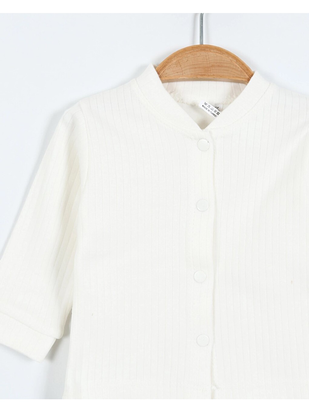 Beyaz Çıtçıtlı %100 Pamuk Yenidoğan Fitilli Alt Üst Pijama Takım-2