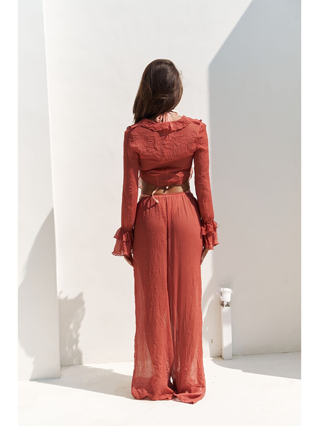 Kahverengi Olivia Kiremit Gömlek Pantolon Takım-2