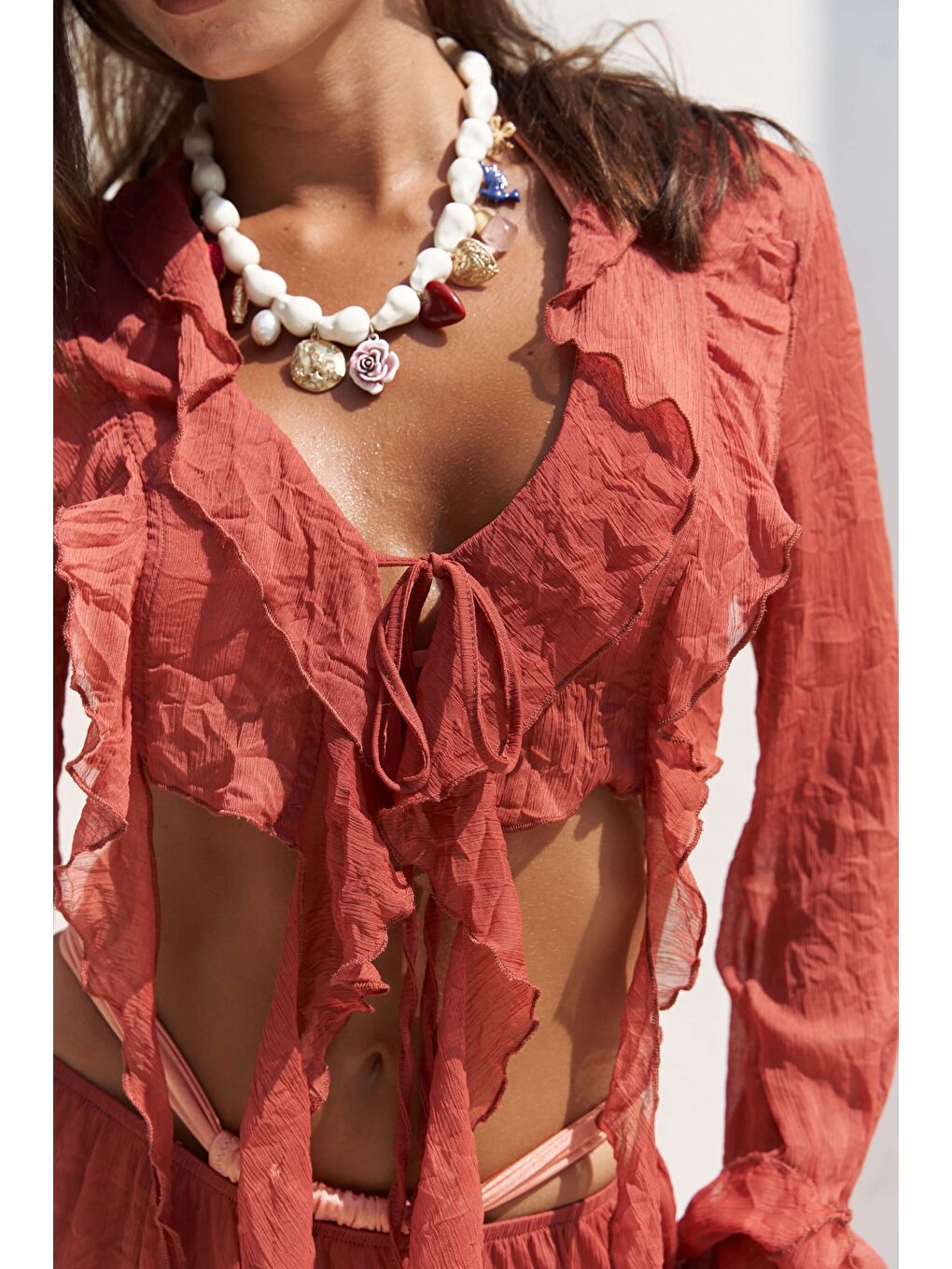 Kahverengi Olivia Kiremit Gömlek Pantolon Takım-4