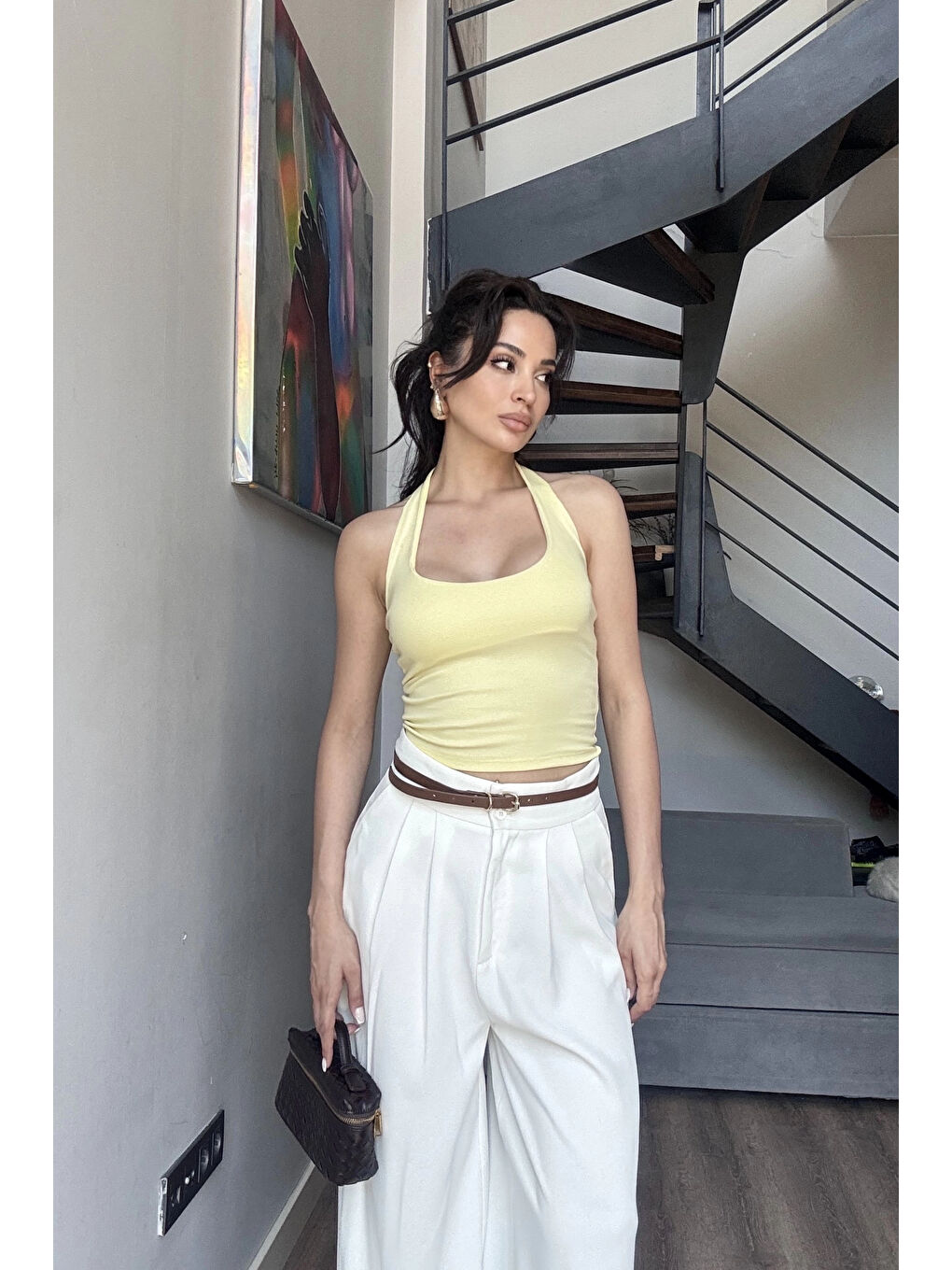 Kadın Sarı Halter Yaka Crop 0171-3