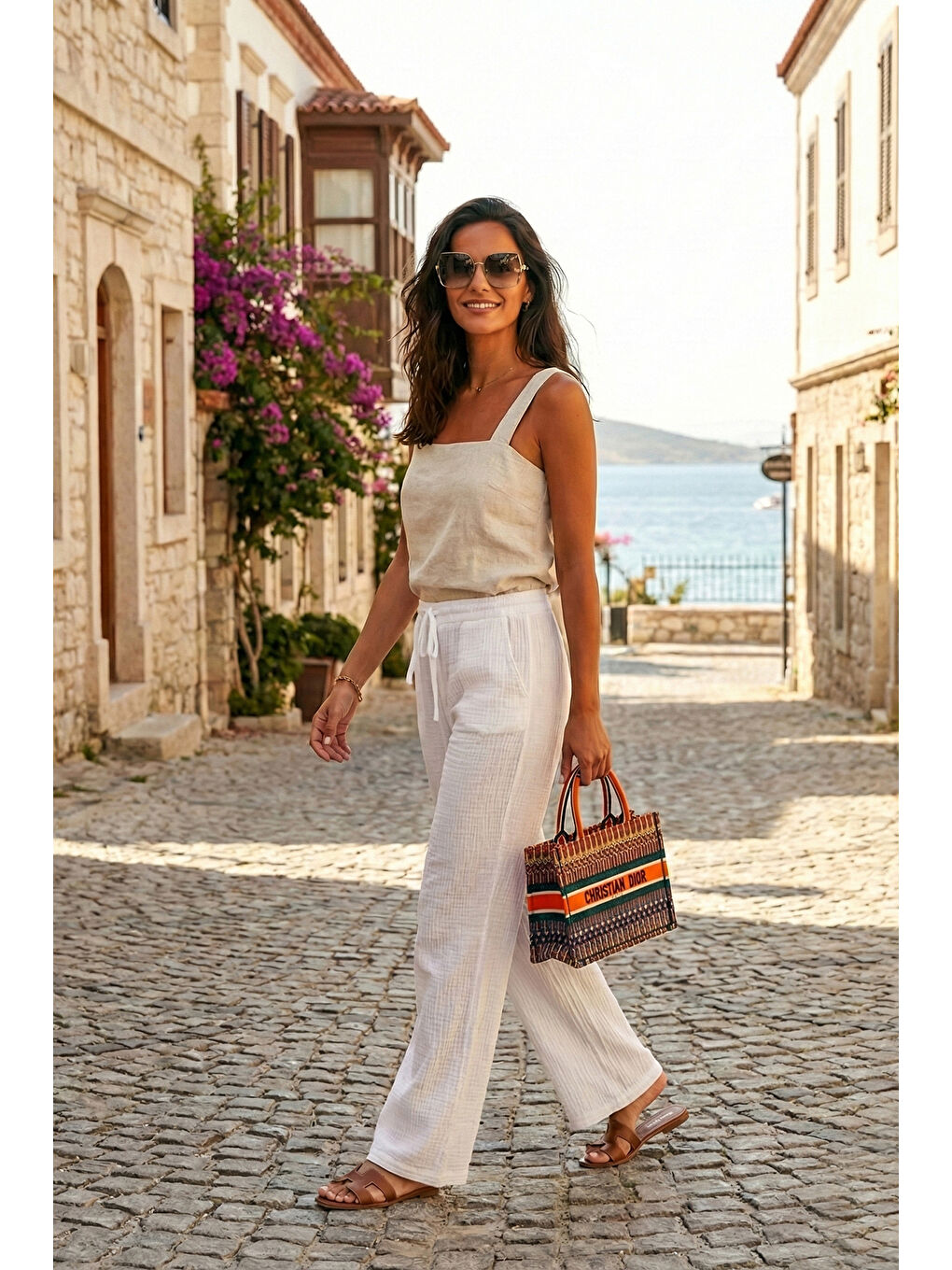 Beyaz Pamuklu Relaxed Fit Geniş Paça Müslim Kadın Pantolon 668YP5502