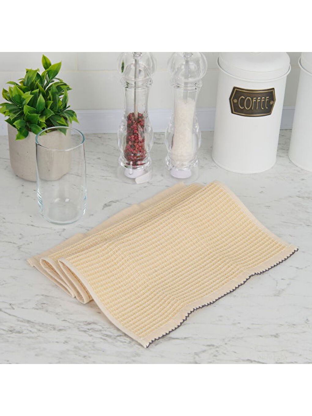 Soft Waffle Mutfak Havlusu - Sarı - 30x50 cm