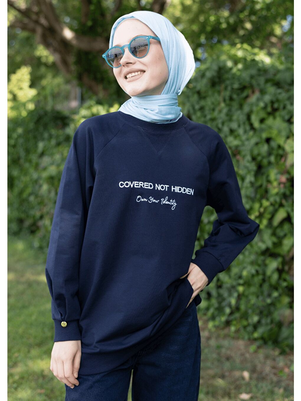 Lacivert Tesettür Eşofman Üstü- Not Hidden-1