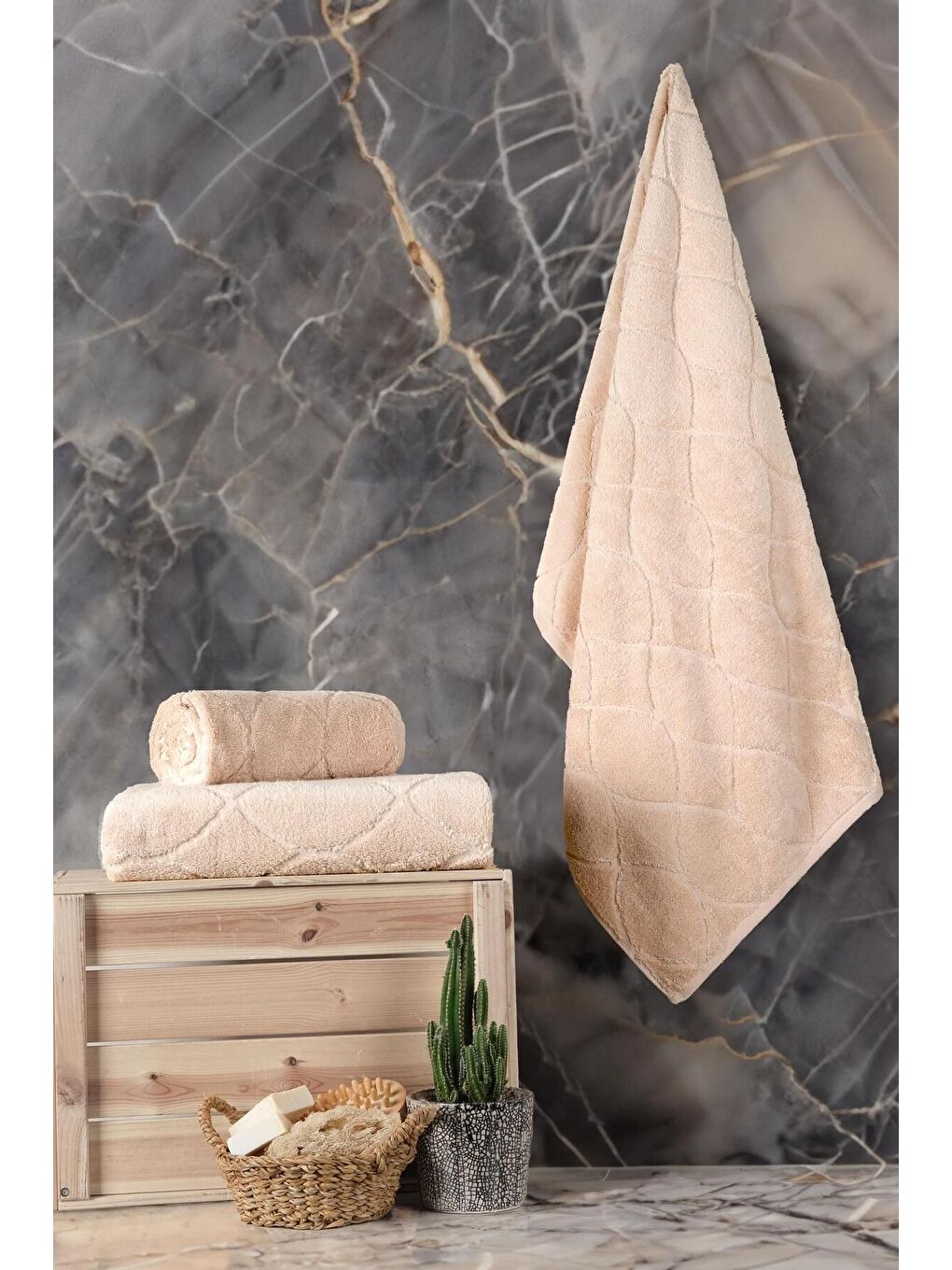 Bej Voli Micro Pamuk Banyo Havlusu 70x140 cm-2