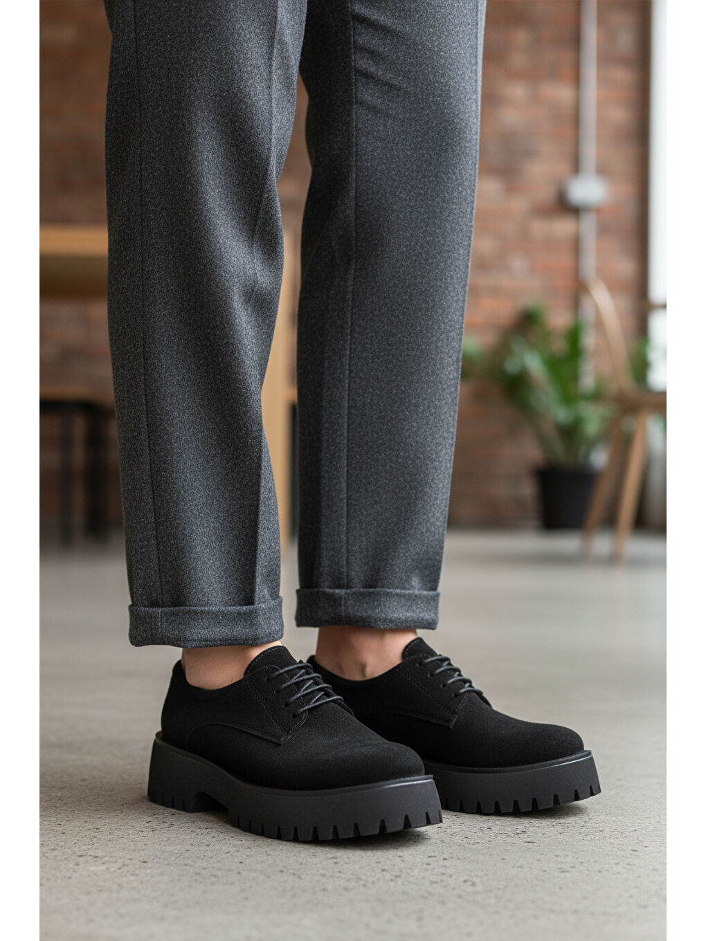 Siyah Süet Kalın Taban Kadın Casual Ayakkabı 572451 Z-2