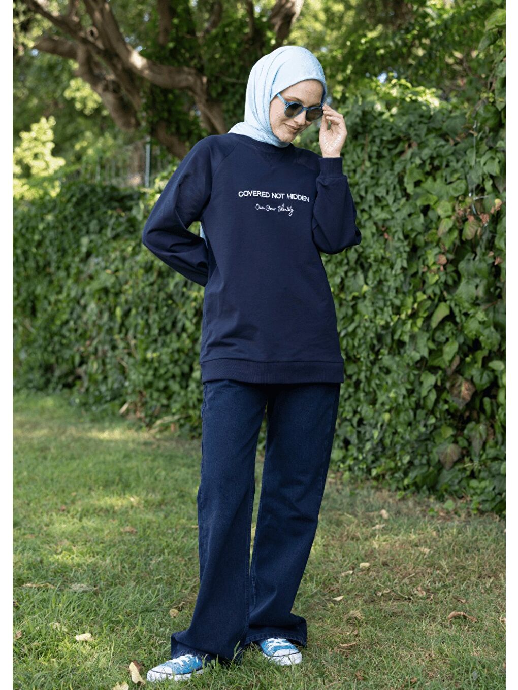 Lacivert Tesettür Eşofman Üstü- Not Hidden-4