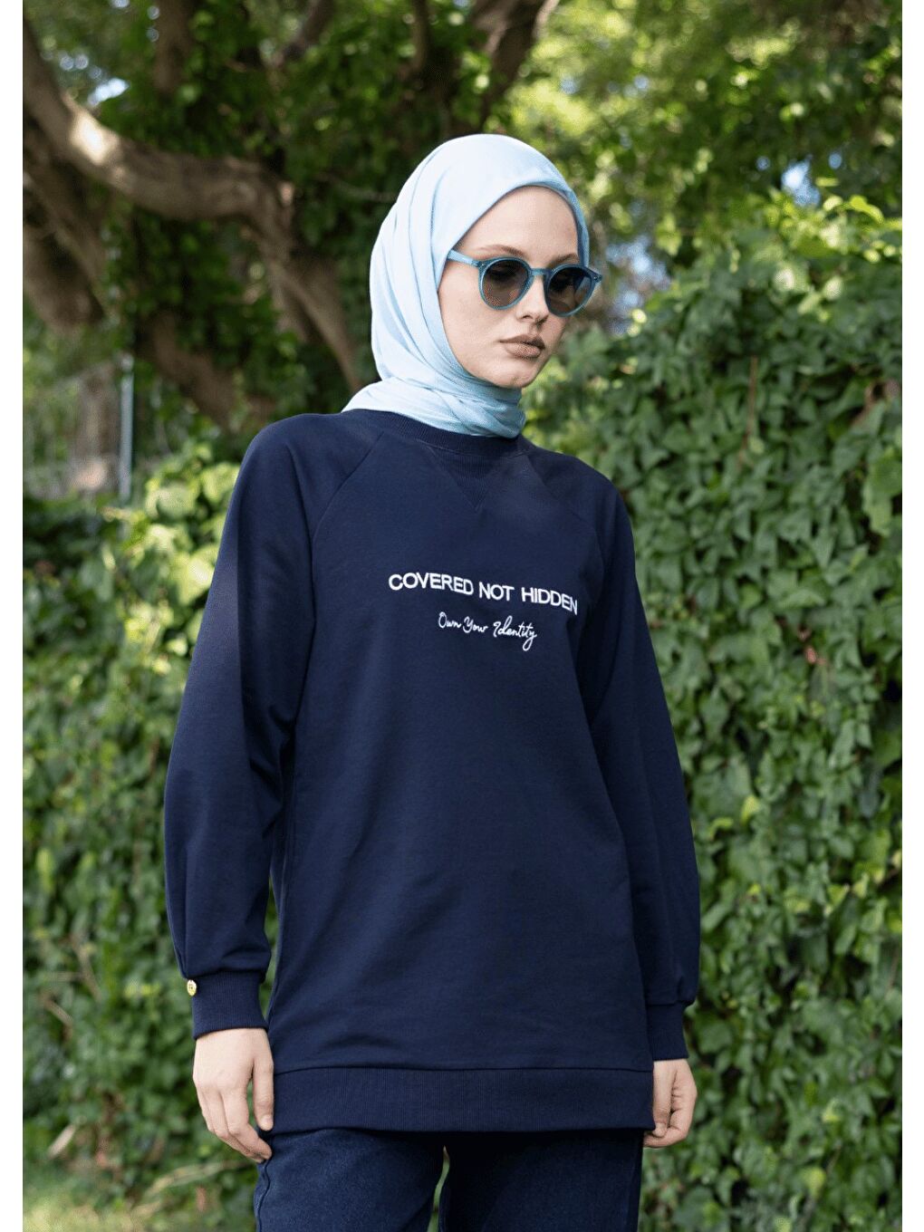 Lacivert Tesettür Eşofman Üstü- Not Hidden-5