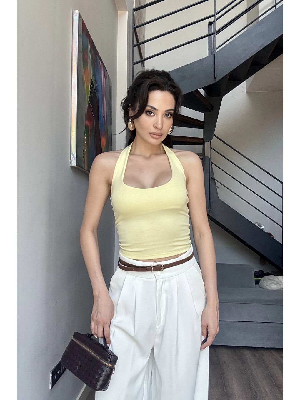 Kadın Sarı Halter Yaka Crop 0171-4