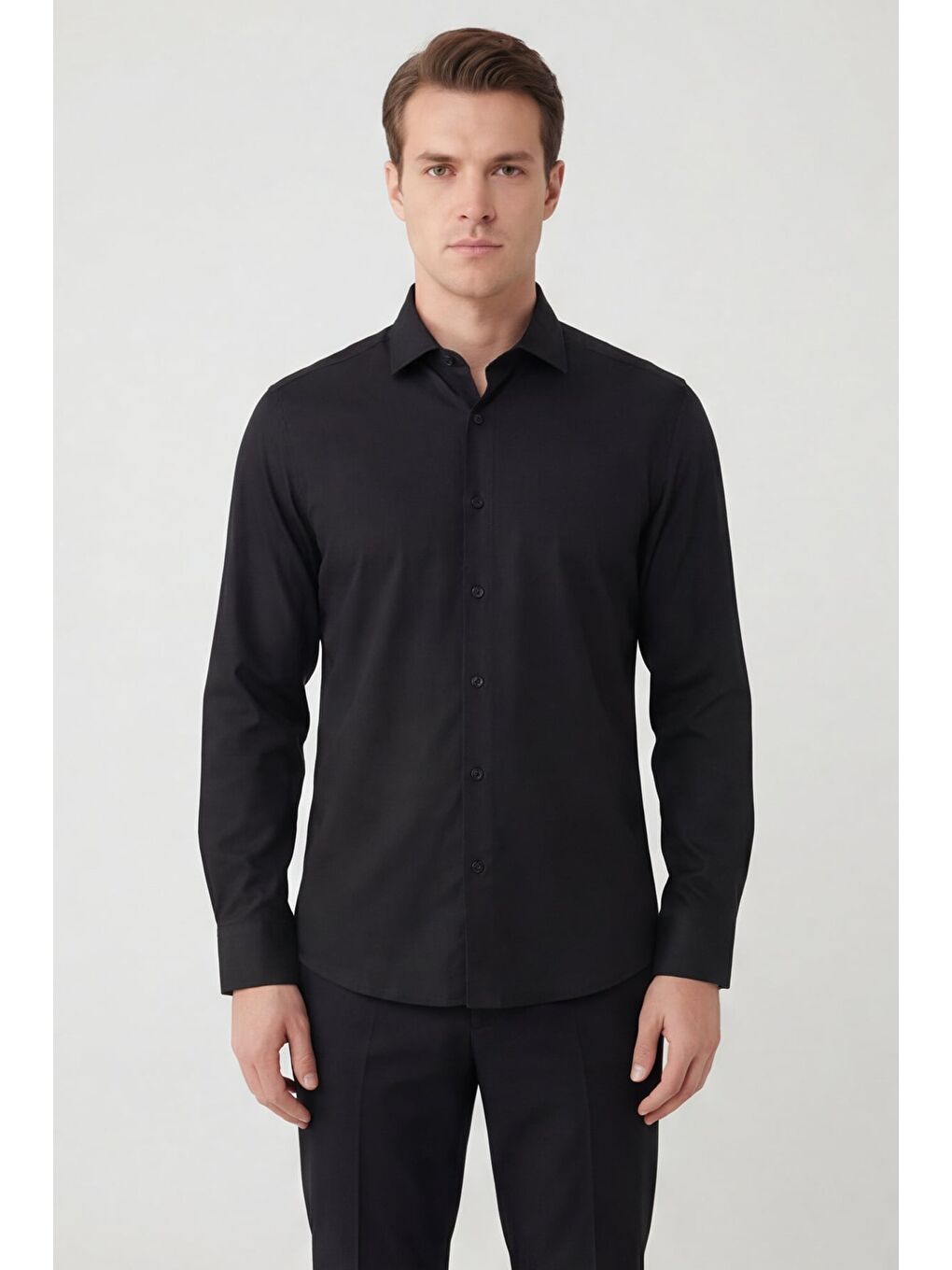 Giotelli Erkek Siyah Dar Kesim Slim Fit Dokuma Klasik Yaka Gömlek
