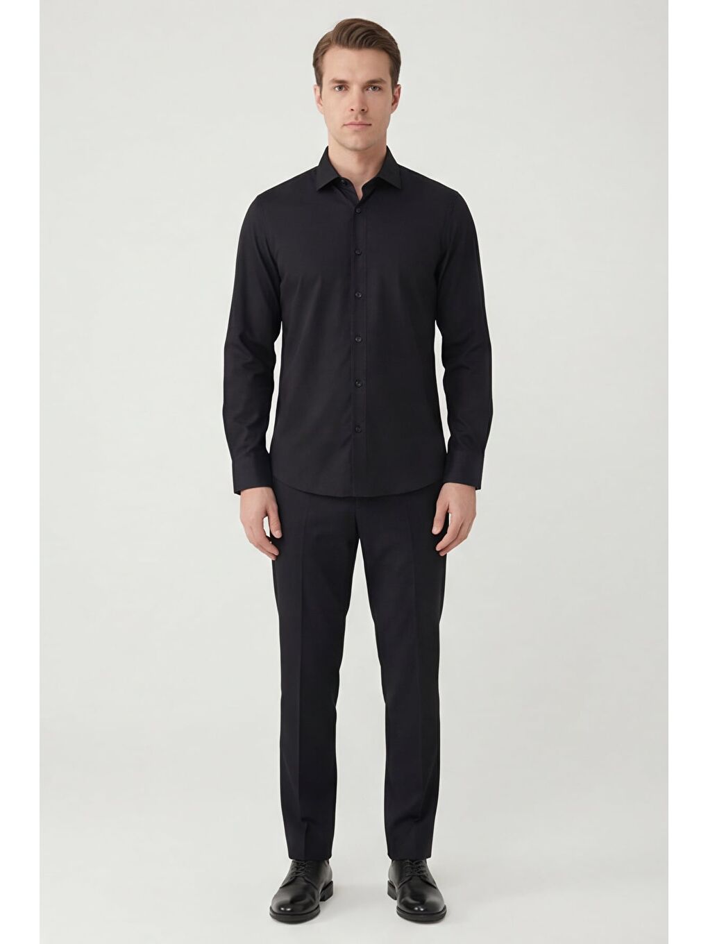 Giotelli Erkek Siyah Dar Kesim Slim Fit Dokuma Klasik Yaka Gömlek-1