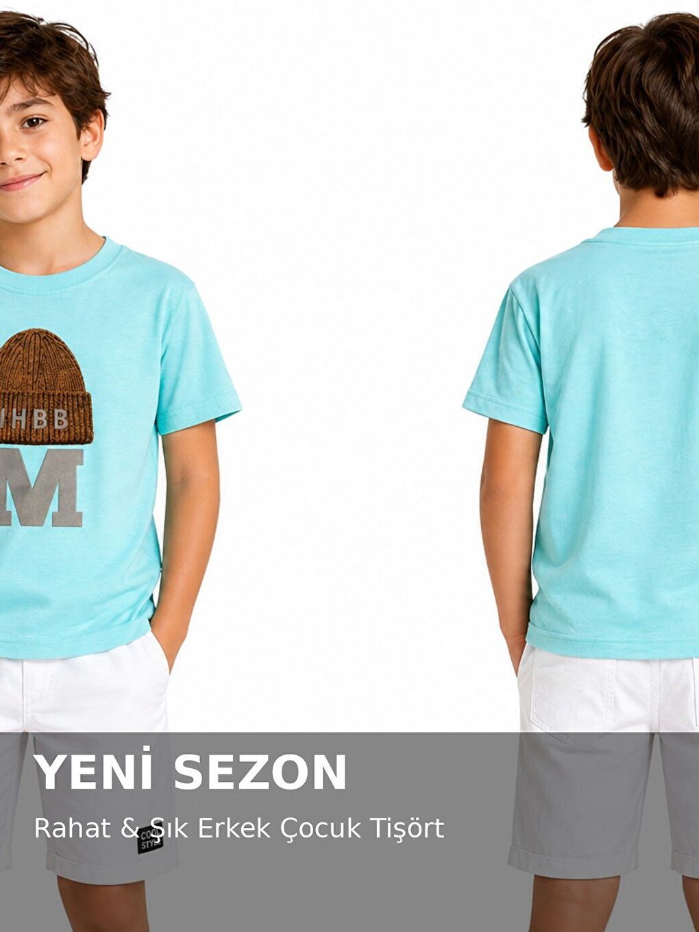 Turkuaz Kids Bisiklet Yaka Erkek Çocuk Baskılı Tişört-1