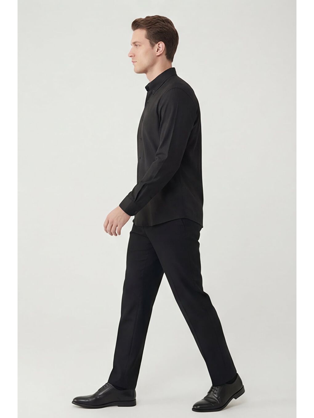 Giotelli Erkek Siyah Dar Kesim Slim Fit Dokuma Klasik Yaka Gömlek-2