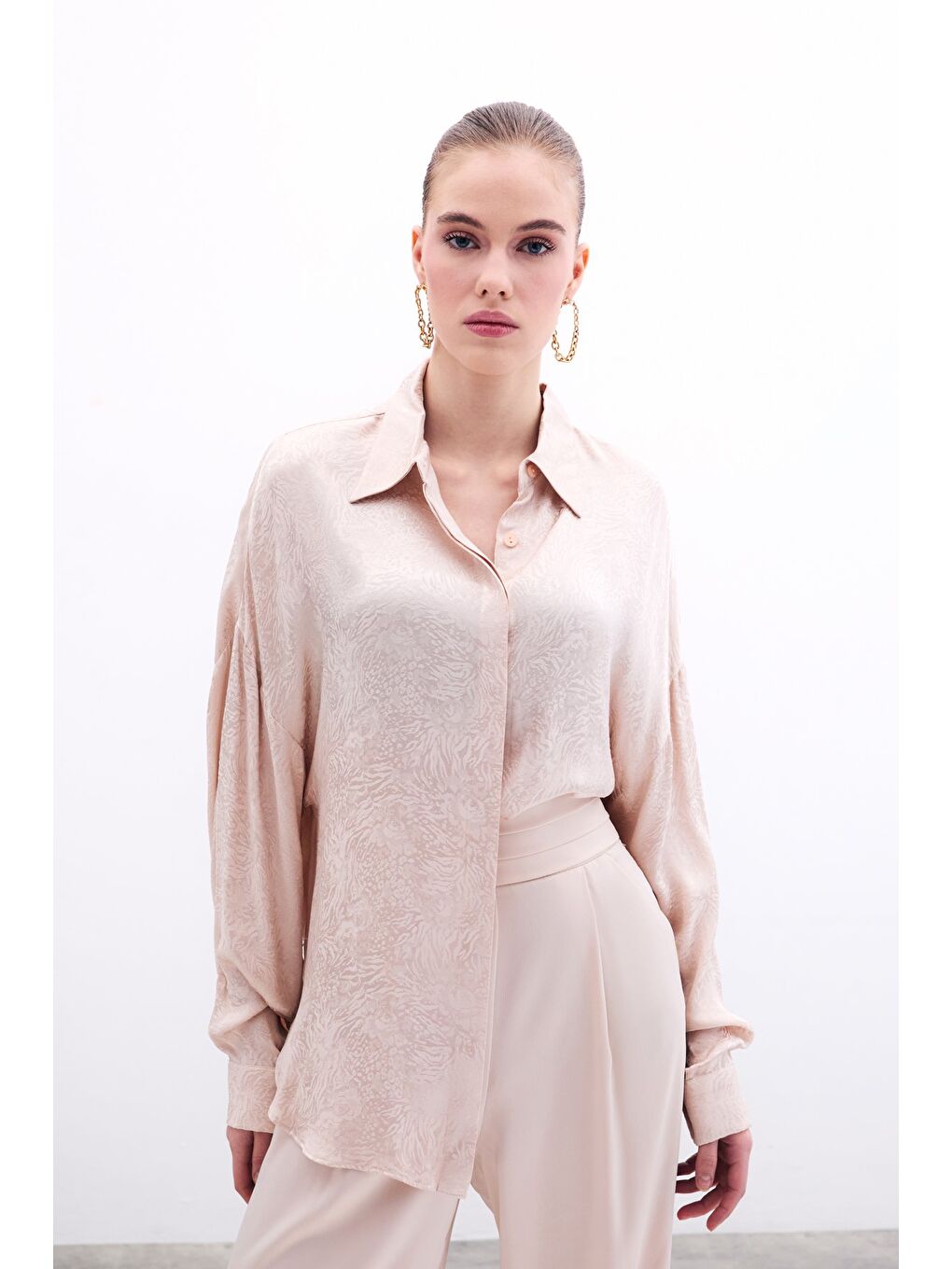 Desenli Salaş Gömlek - Bej-2