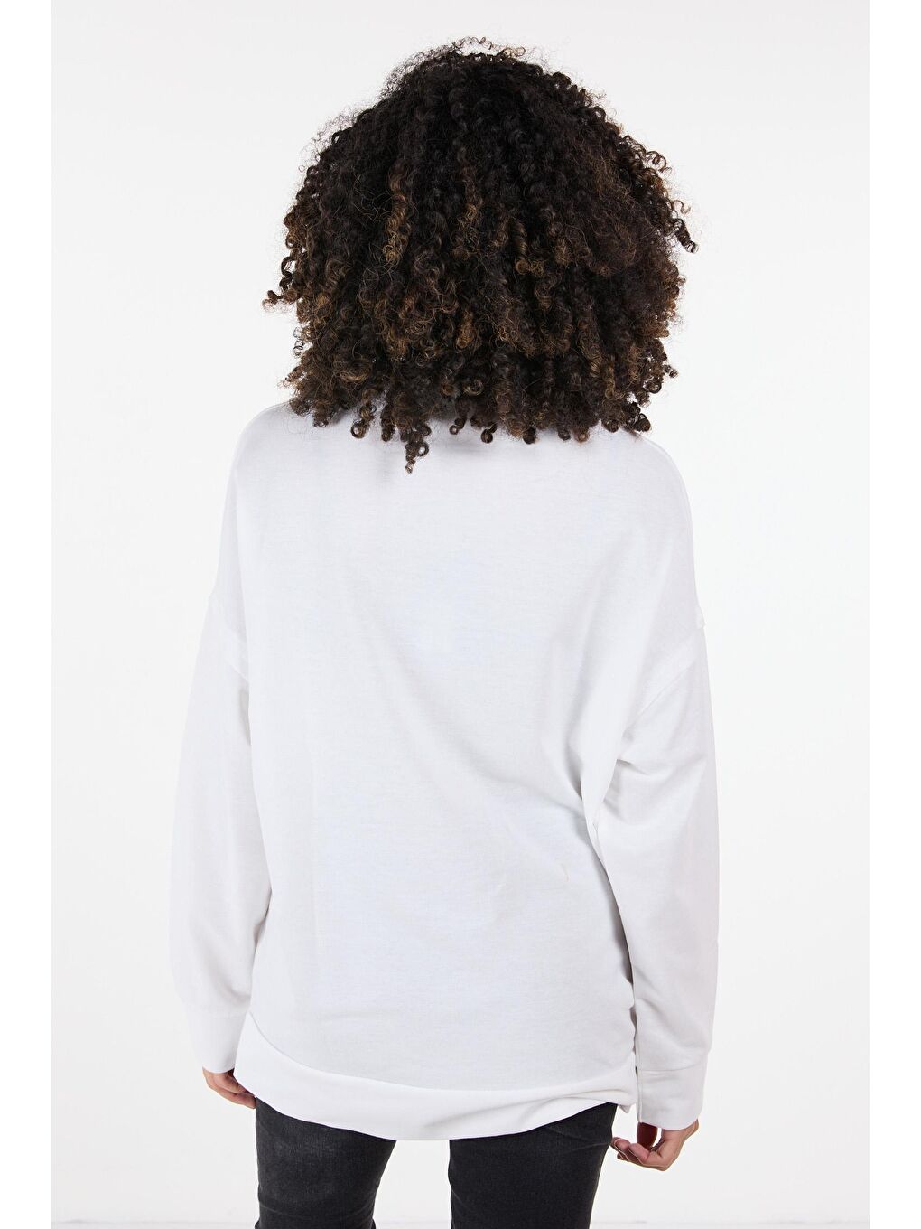 Bisiklet Yaka Kadın Beyaz Sweat - 23420-7