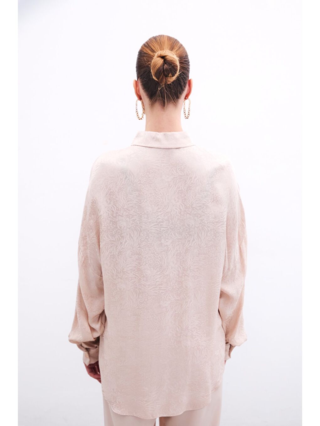 Desenli Salaş Gömlek - Bej-5