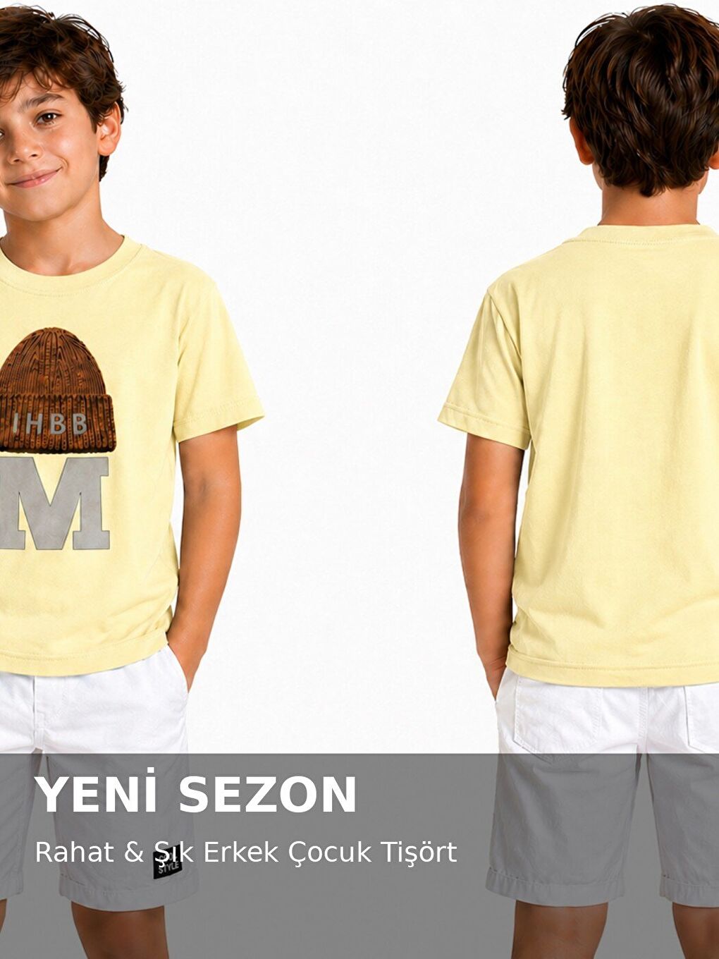 Sarı Kids  Bisiklet Yaka Erkek Çocuk Baskılı Tişört-1