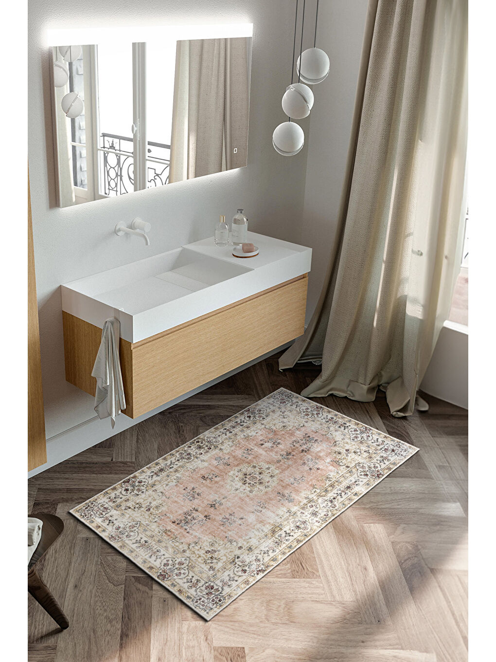 Pembe Dekoratif Özel Tasarım Yıkanabilir İnce Kaymaz Tabanlı Modern Halı KECE FR25-3