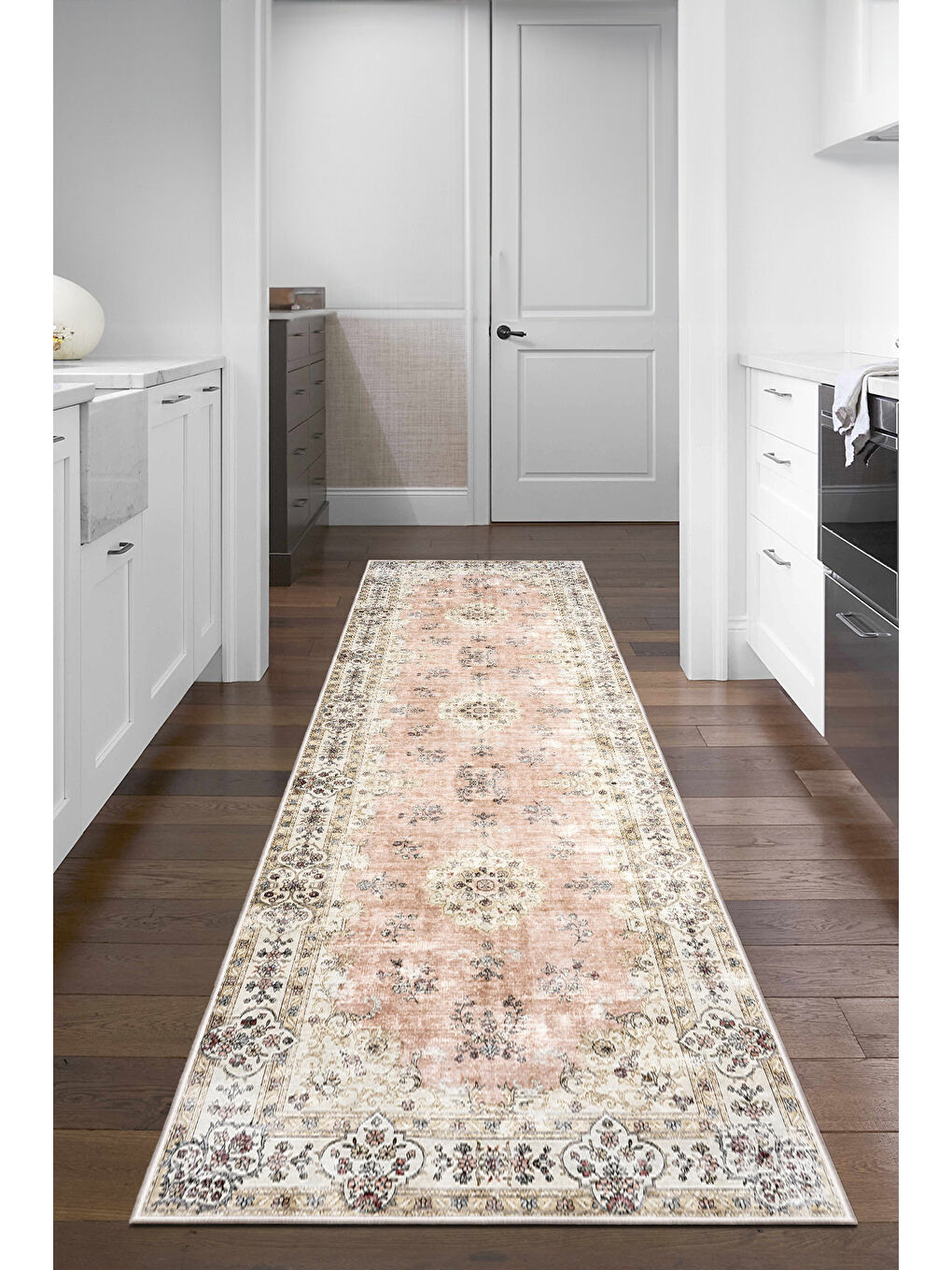 Pembe Dekoratif Özel Tasarım Yıkanabilir İnce Kaymaz Tabanlı Modern Halı KECE FR25-4