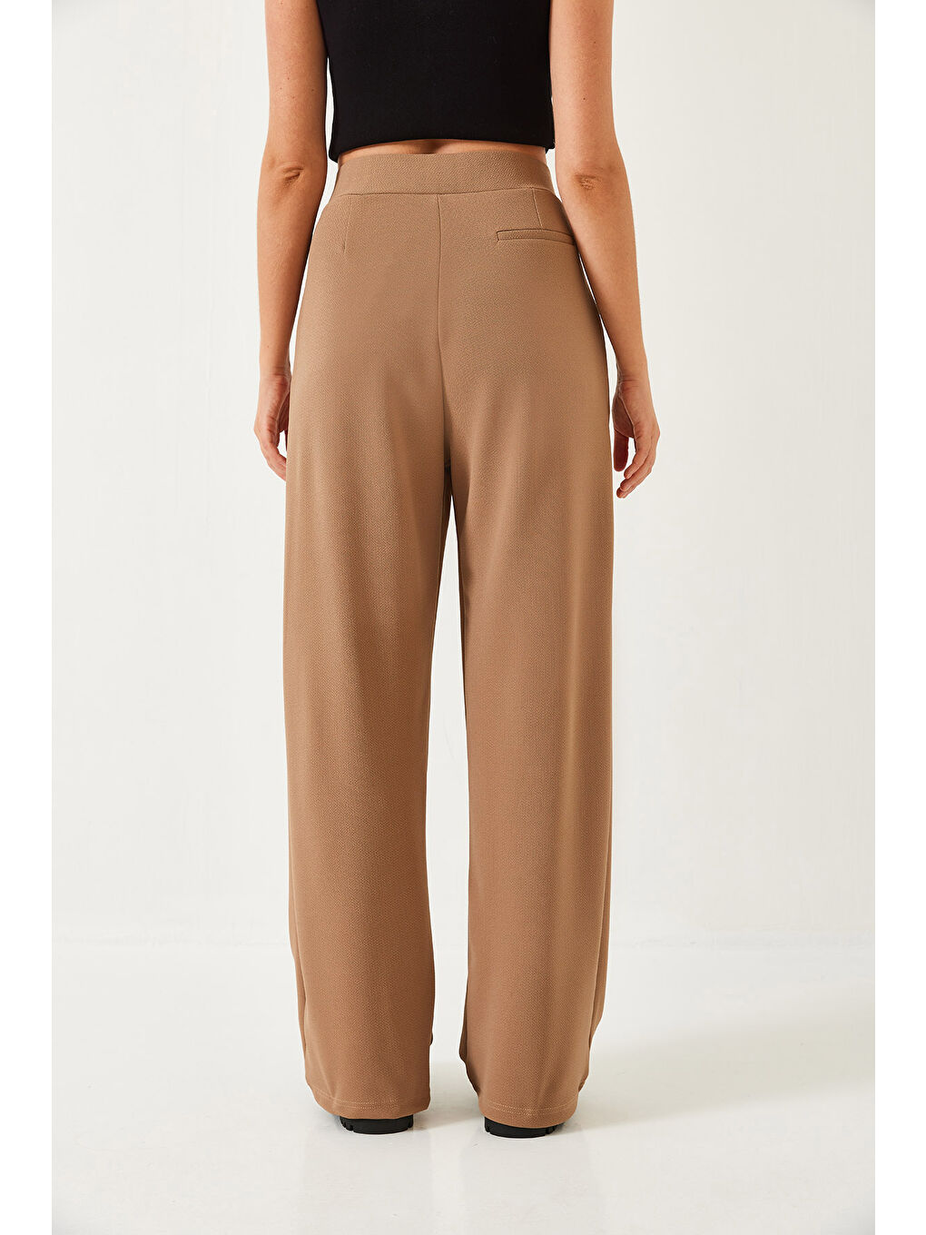 Kahverengi Kadın Beli Cırtlı Rahat Palazzo Pantolon-6