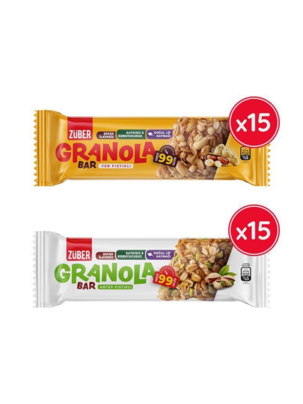 Züber Renksiz Antep Fıstıklı Granola Bar + Yer Fıstıklı Granola Bar