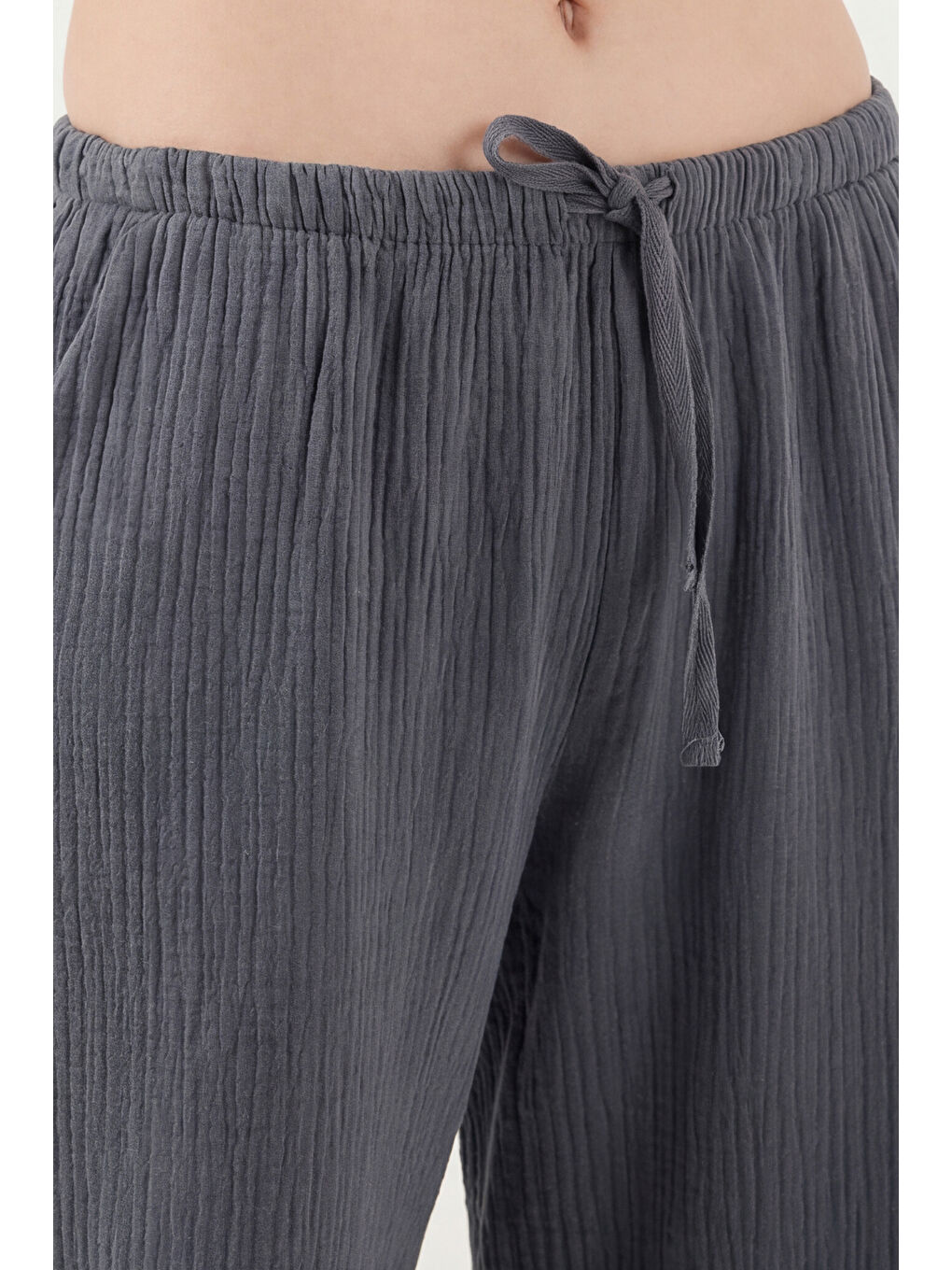 Antrasit Pamuklu Relaxed Fit Geniş Paça Müslim Kadın Pantolon 668YP5502-5