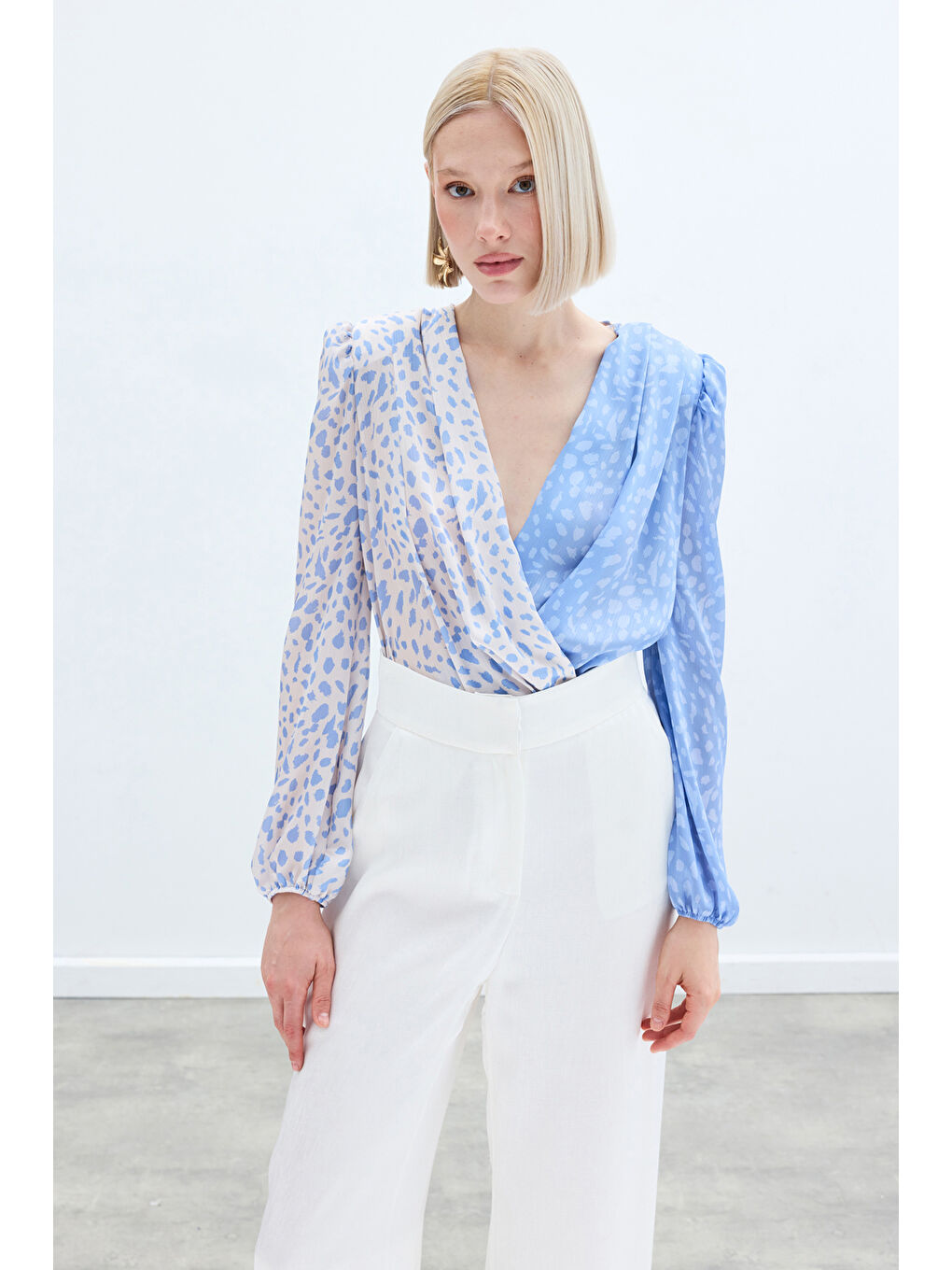 Mavi Kruvaze Desenli Bodysuit - Bebemavİ Ekru-1