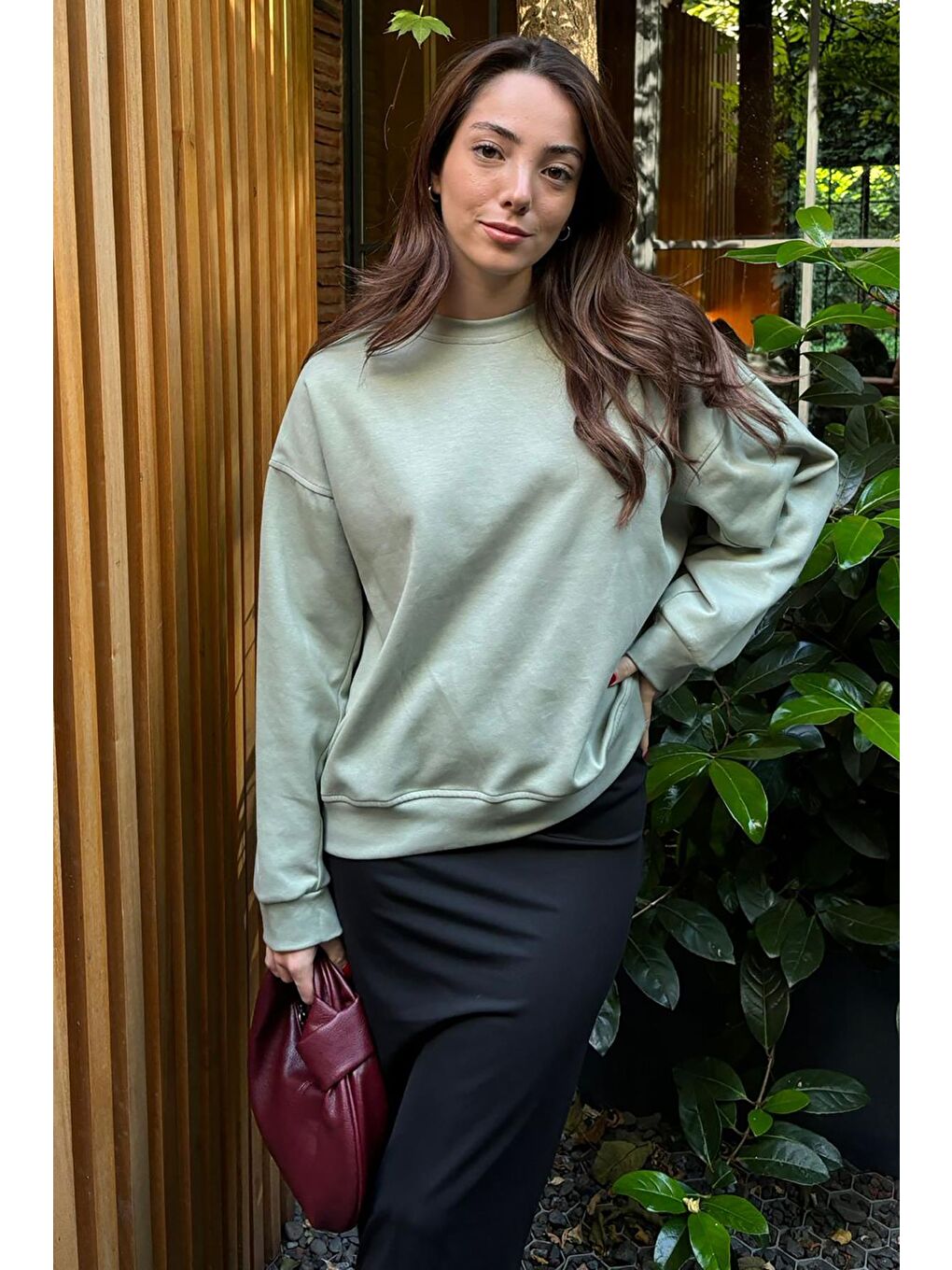 Madmext Nane Yeşili Mint Yeşili Bisiklet Yaka Basic Sweatshirt MG2185 - 2