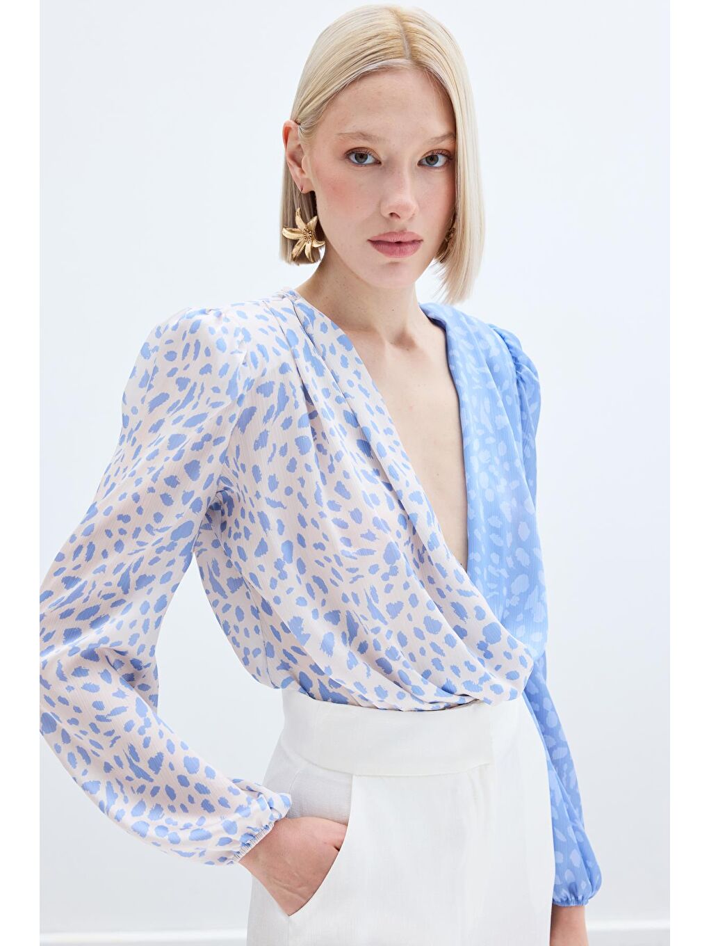 Mavi Kruvaze Desenli Bodysuit - Bebemavİ Ekru-2